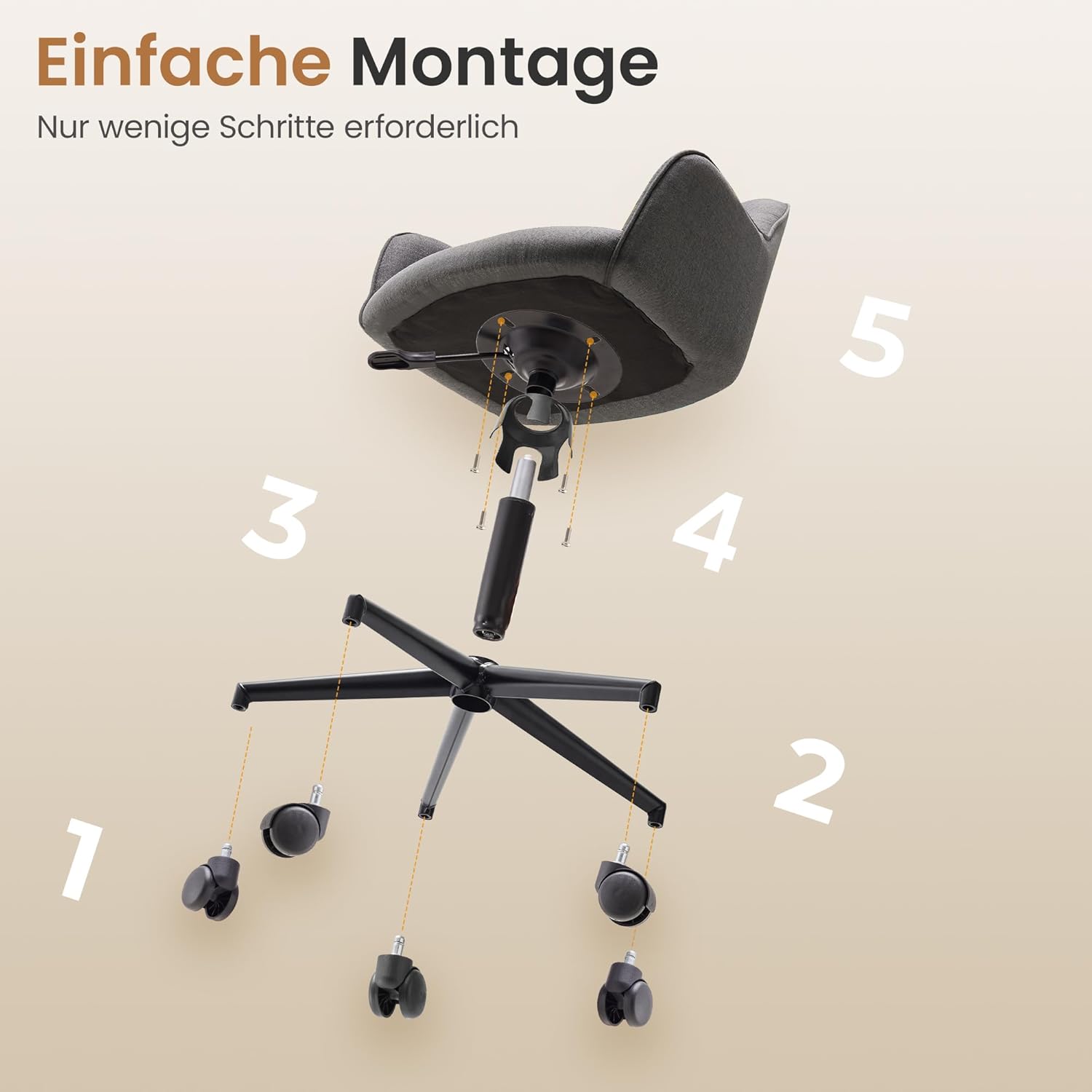 YOUDENOVA Schreibtischstuhl, Drehstuhl mit Rollen, Schminkstuhl Höhenverstellbar, Homeoffice Stuhl, Bürostuhl Ergonomisch, Vanity Chair für Mädchen Arbeitszimmer Schlafzimmer Büro, Leinen Dunkelgrau – Bild 7