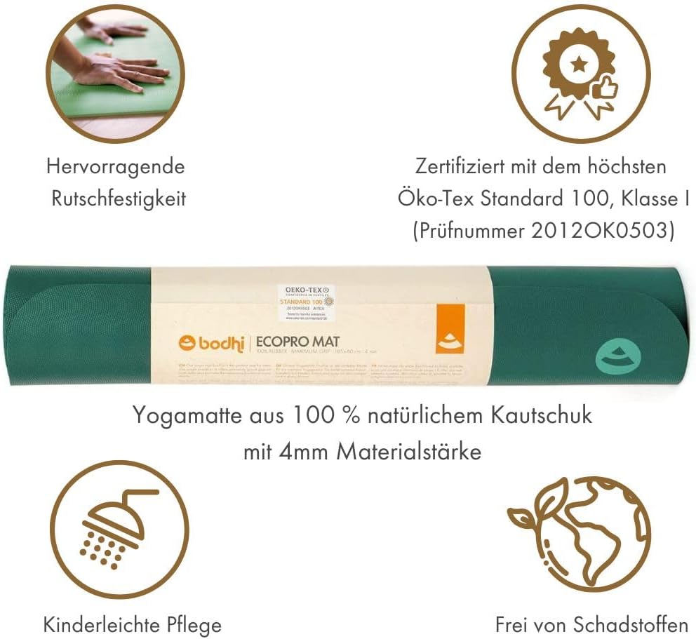 Bodhi Eco Pro Yogamatte, 100 % Naturkautschuk, extrem rutschfest, 100 % natürlich & ökologisch, professionelle Matte für Yoga & Pilates, ideal für dynamisches Yoga, 185 x 60 x 0,4 cm – Bild 4