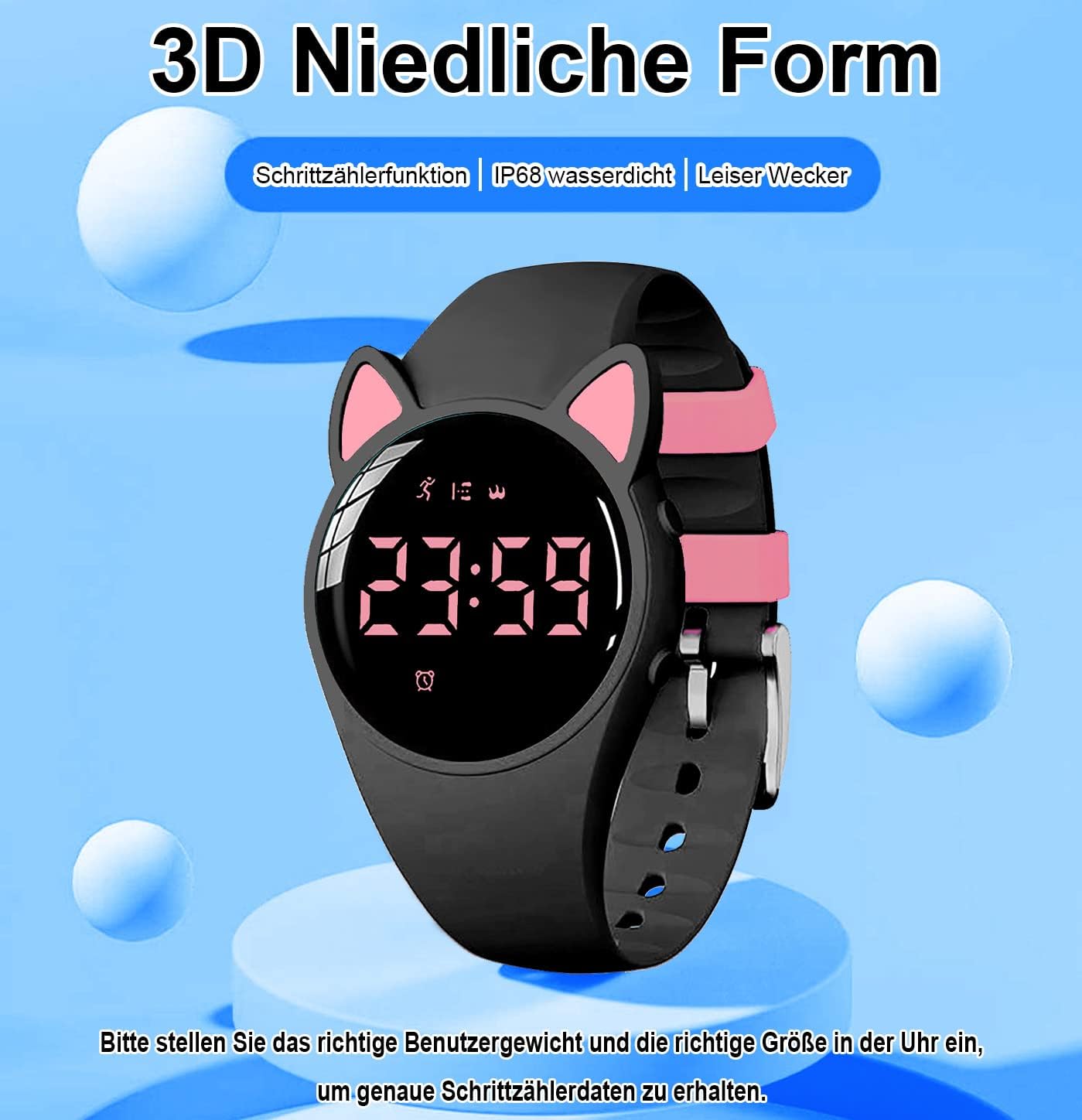 Kinder Schrittzähler Uhr Fitness Tracker Ohne App/Handy, IP68 wasserdichte Digitale Armbanduhr Sportuhr mit Schrittzähler Kalorienzähler Distanzzähler Timer Wecker für Kinder Mädchen Jungen – Bild 3