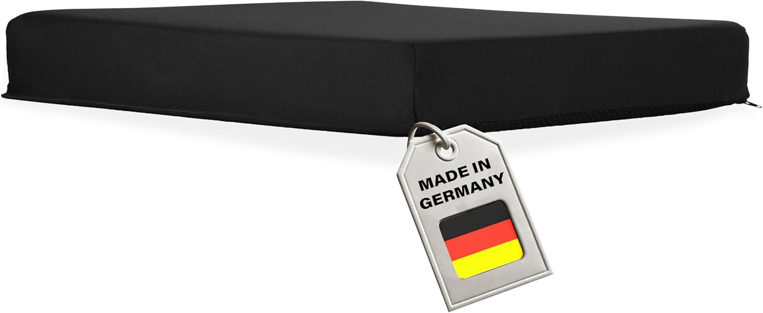 Orthopädisches Anti-Dekubitus-Gelschaum-Sitzkissen 40 x 40 x 5 cm – hergestellt in Deutschland. Ergonomisches und extra kompaktes Sitzpolster (RG 60 (weich) mit Polyesterbezug in Schwarz – Bild 8