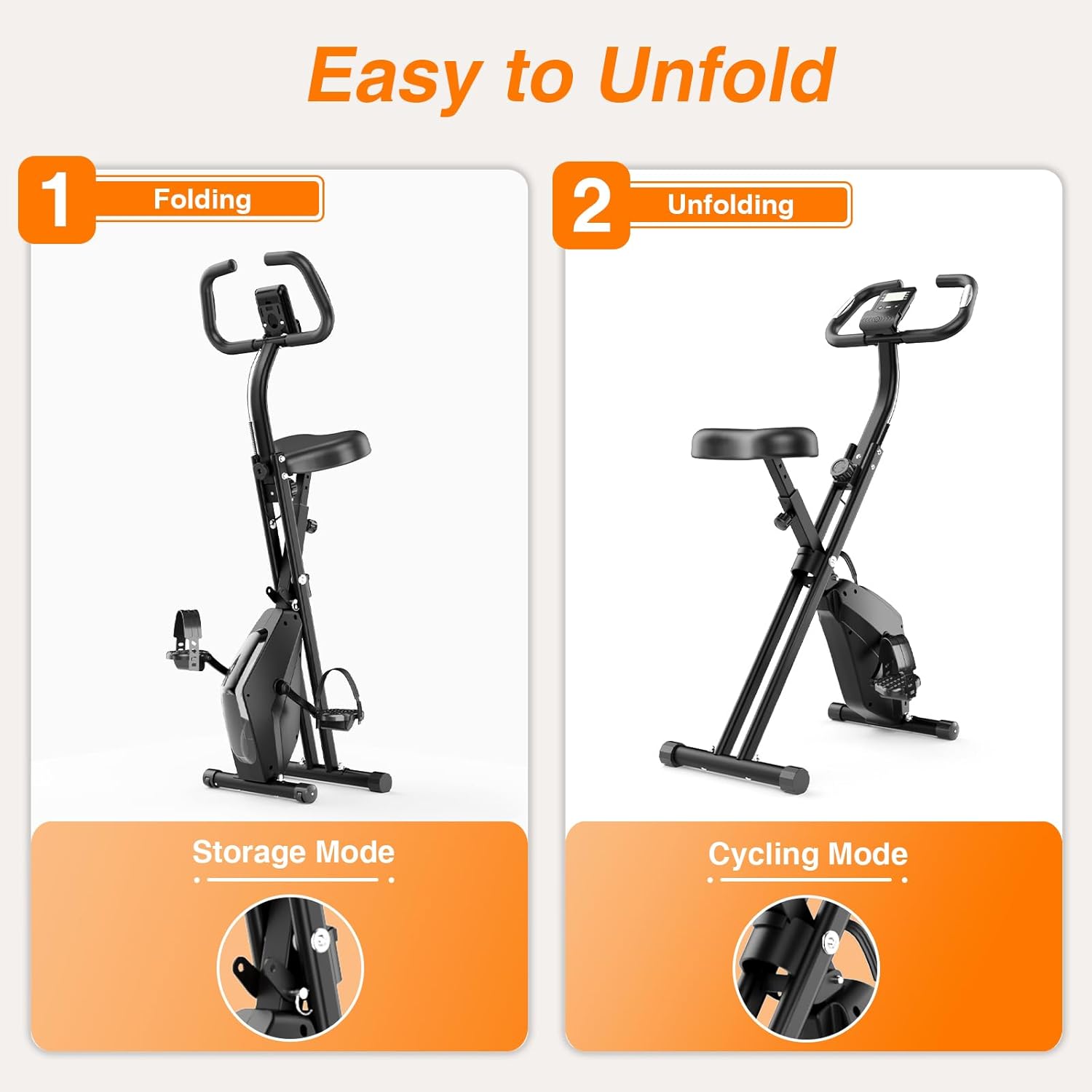 Dskeuzeew faltbares Heimtrainer-Fahrrad mit 16 magnetischem Widerstandssystem und Widerstandsband, Indoor-Ergometer-Fahrrad, Indoor-Fahrrad, LCD-Display, platzsparend – Bild 6
