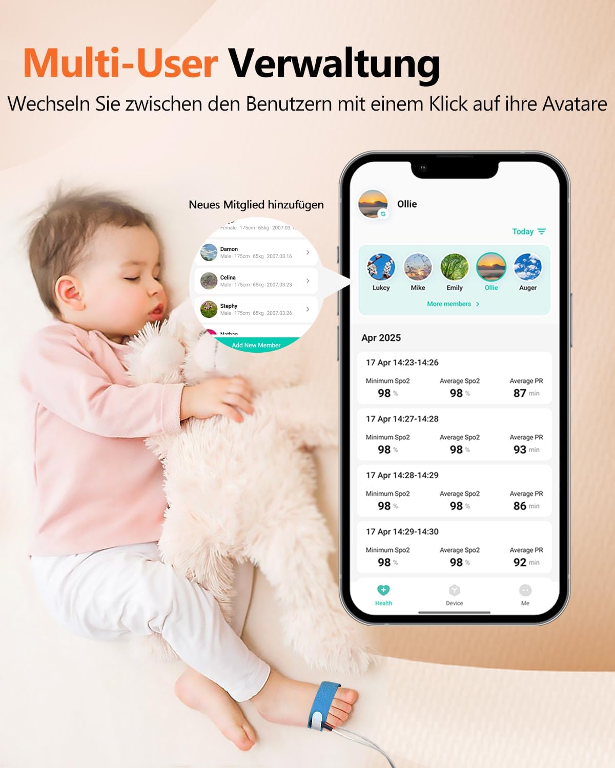 Tragbares HealthTree Pulsoximeter, wiederaufladbarer Sauerstoffmonitor, Sauerstoffsättigungsmonitor für Kinder, SpO2-Level-Überwachung, Herzfrequenz und Infusionsindex – Bild 5