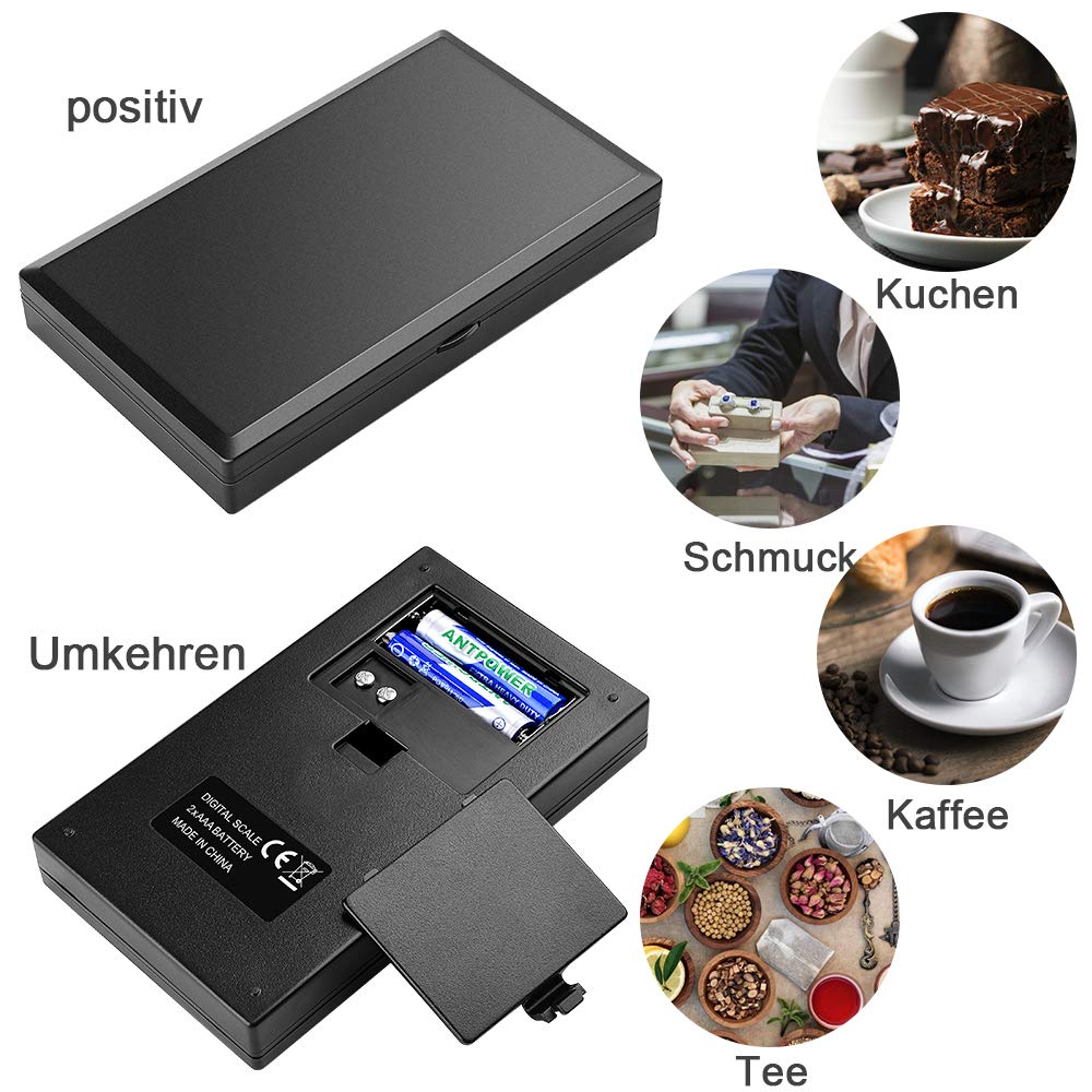 Diyife Taschenwaage 500 g / 0,01 g (Neue Plattform), Präzisions-Mini-Küchenwaage, Digitalwaage, Goldwaage, Münzwaage, LCD-Display, Multifunktion für Küche, Schmuck, Tee, Hefe, Kaffee – Bild 7