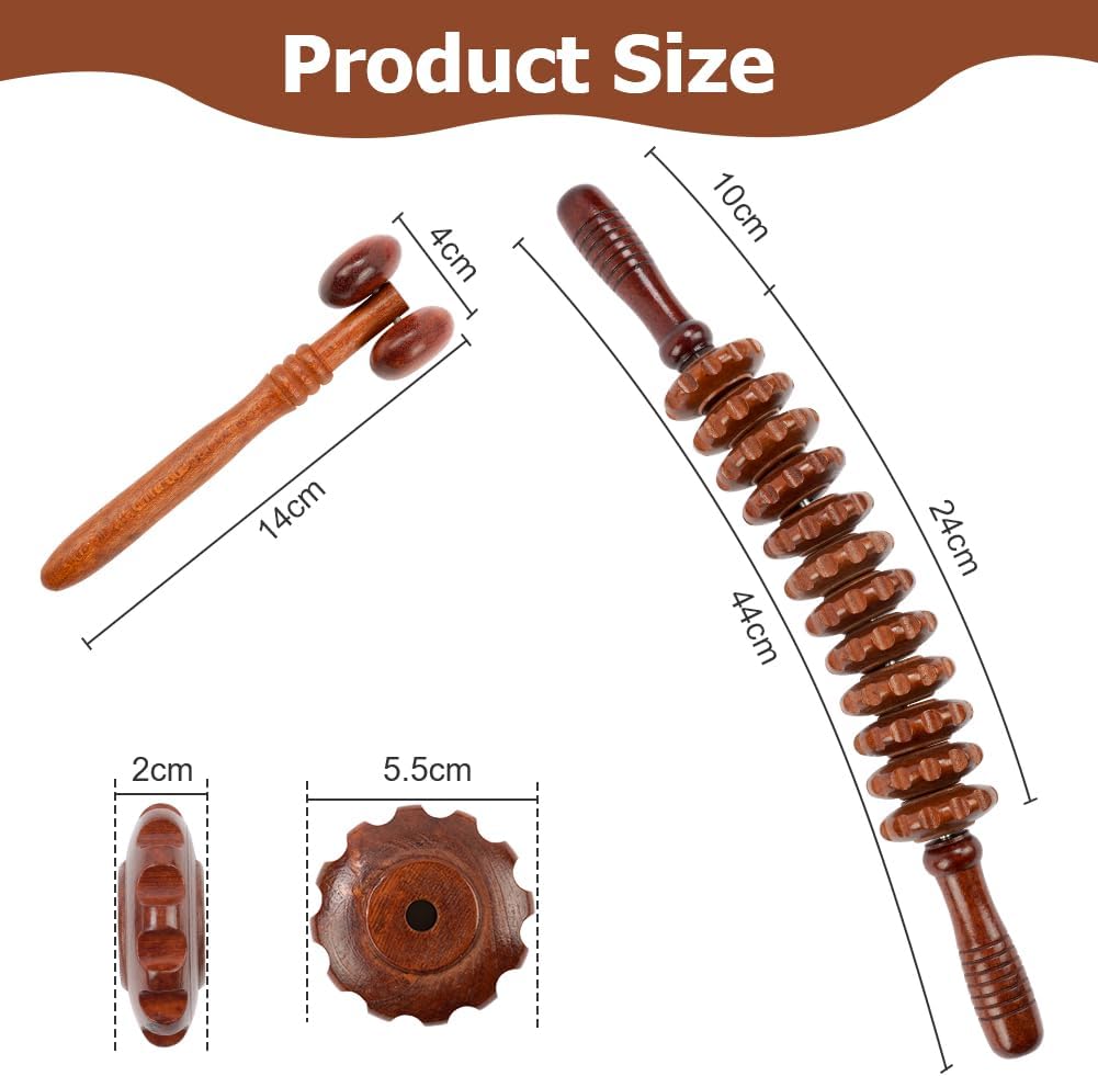 ACWOO Holz Faszienrolle, Holz Faszienrolle 2 Stück Massagerollen, Anti Cellulite Massagegerät, Massagerolle für Muskelentspannung, Körperformung, Gua Sha Massage – Bild 2