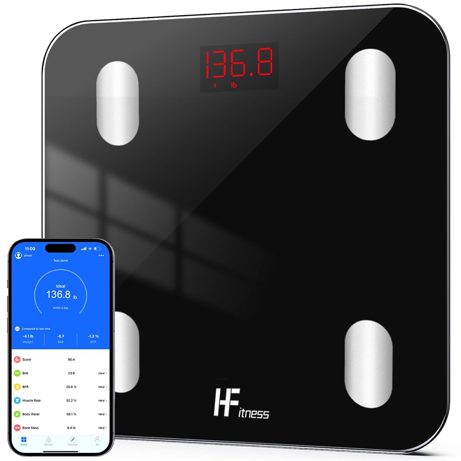 Bluetooth-Körperfettwaage, digitale Personenwaage, iOS- und Android-App, kabellose Körperanalysewaage für Körpergewicht, Körperfett, BMI, Wasser, Muskelmasse, Knochen