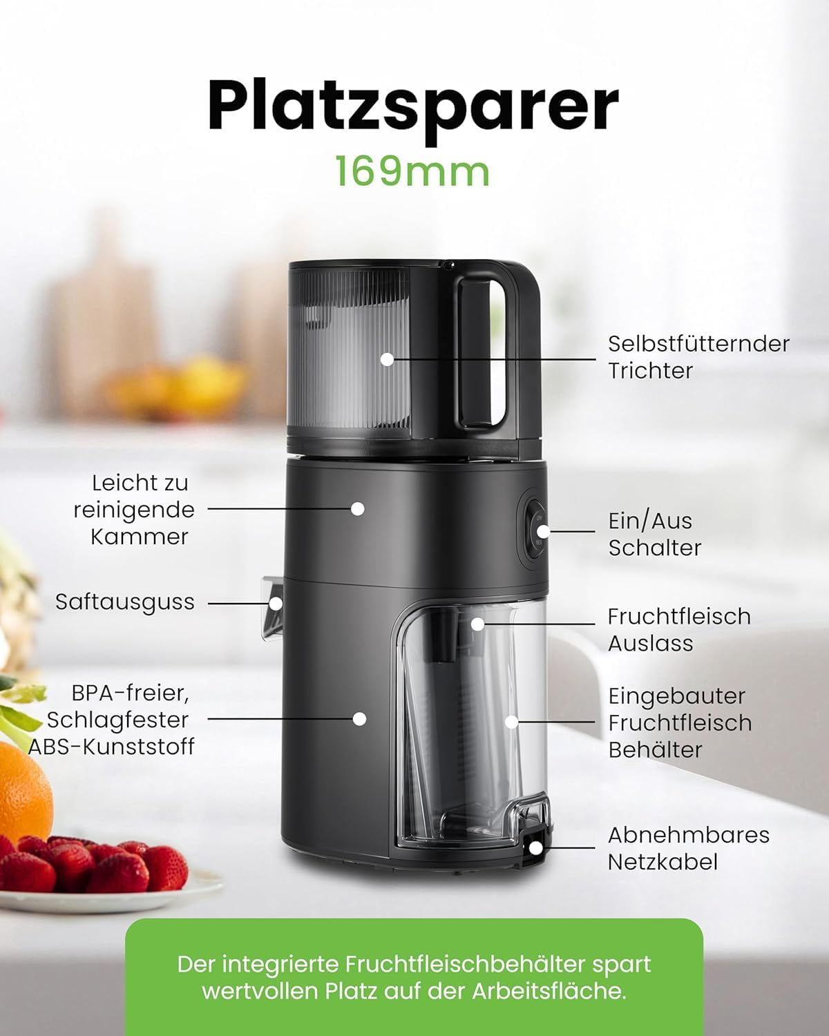 HUROM | H400 | Entsafter für Obst und Gemüse | Hurom Easy Clean H400 | Schneidschüssel | 150 Watt | BPA-frei | Grau – Bild 7