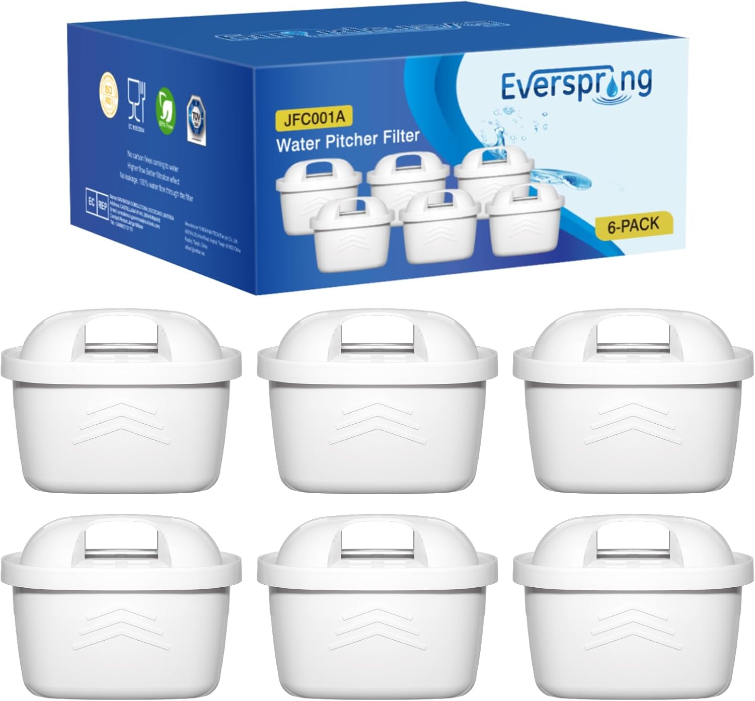 Everspring TÜV SÜD zertifizierter Wasserfilter-Ersatz für Brita Maxtra+, Maxtra Plus, Mavea, Anna Duomax 6 Stück (Rechnung vorhanden)
