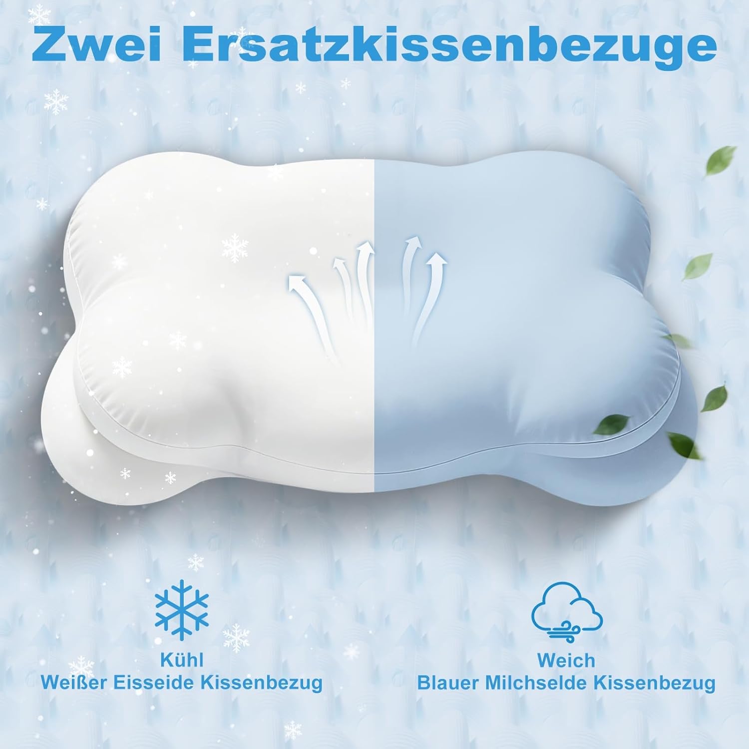 Mailirious Nackenkissen, Memory-Schaum-Kissen, ergonomisches Nackenstützkissen, lindert Nackenschmerzen, für Seiten-, Rücken- und Bauchschläfer, mit 2 abnehmbaren Kissenbezügen, 69 x 38 x 9/11 cm – Bild 5