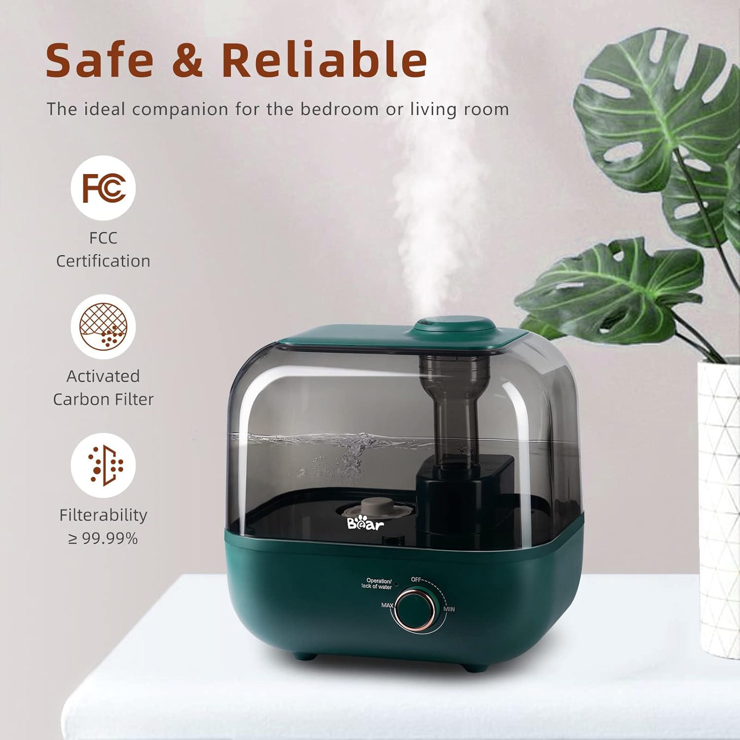 BEAR 5L Luftbefeuchter mit Top-Füllung, 28 dB extrem leise für Babys und Pflanzen, 35 Stunden Laufzeit, mit Aromatherapie-Tablett, 360° verstellbare Dampfdüse, automatische Abschaltung, Polypropylen – Bild 7