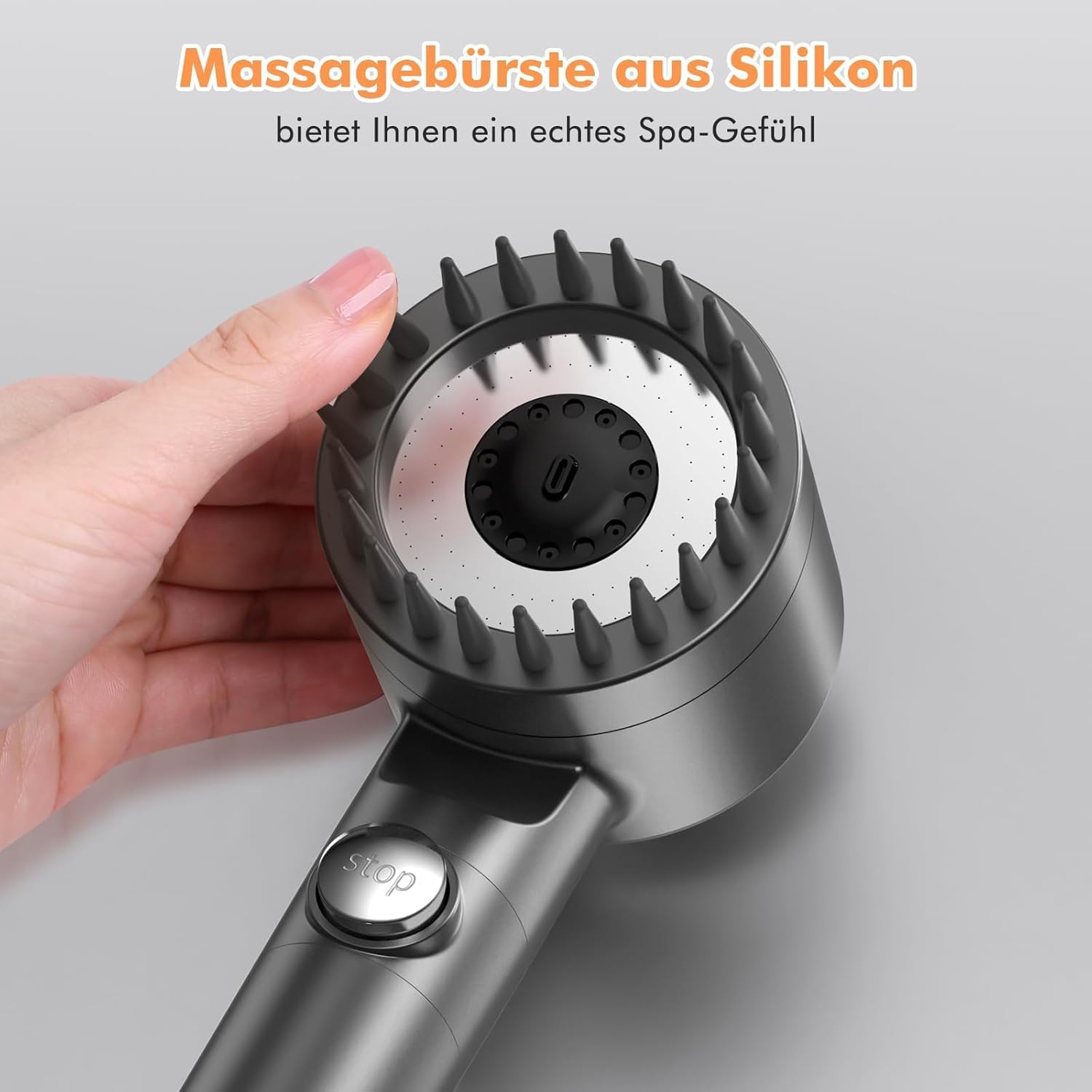 MEKO Duschkopf mit Filter in 15 Schichten, Hochdruck-Handbrause mit 1,5 m Schlauch, 3+1 Strahlarten, Duschkopf zur Entfernung von hartem Wasser, Restchlor, Bakterien und Schwermetallen, Grau – Bild 7
