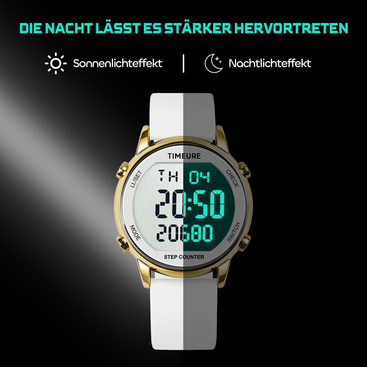 TU-2509 Schrittzähler-Uhr für Damen, Schrittzähler zum Gehen, keine App/Telefon erforderlich, wasserdichter Fitness-Kalorien-Tracker, Entfernungsmessung, Alarm, großes digitales Display, Uhr, TU-2509 – Bild 5