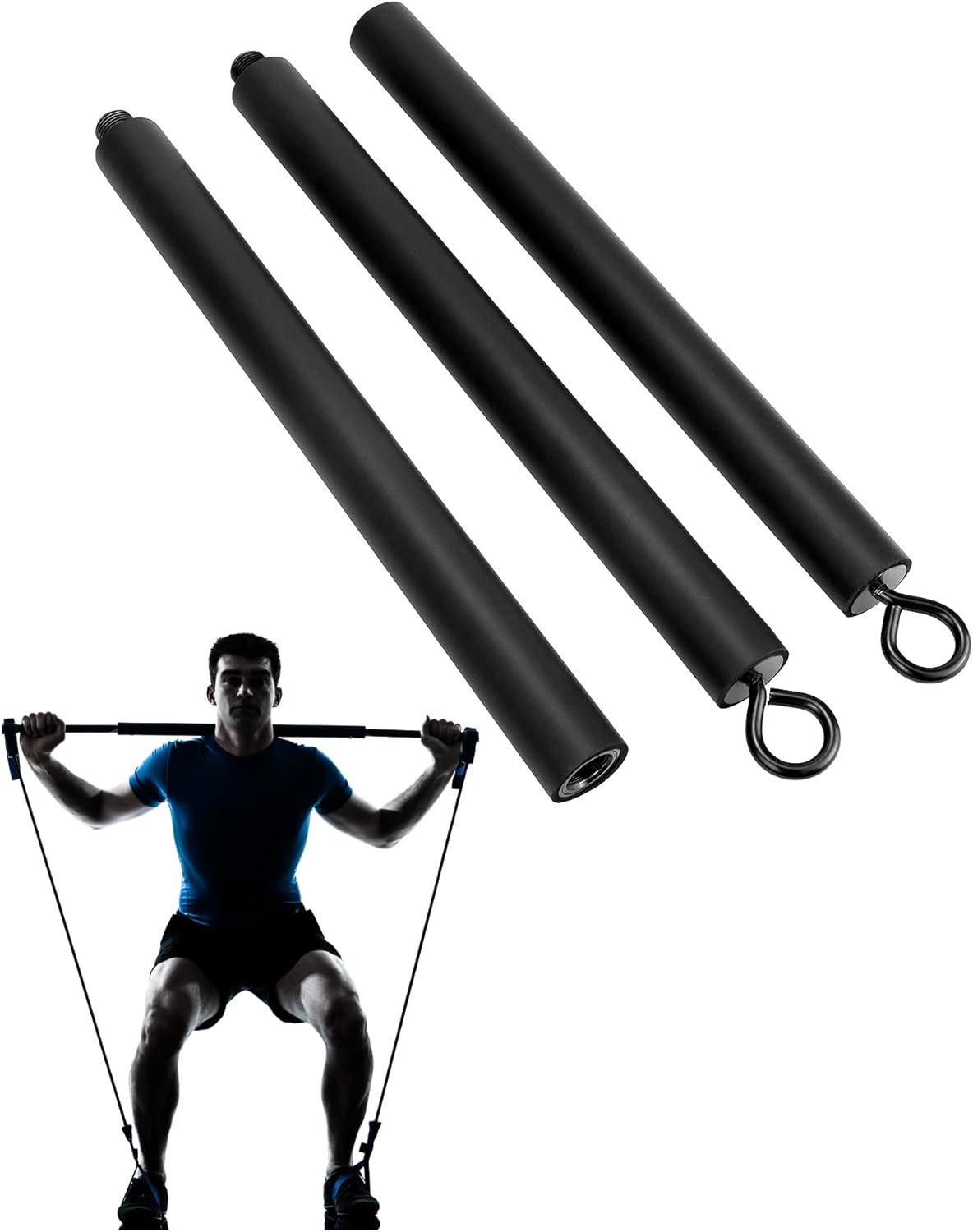 QWORK® Tragbar Widerstandsbänder Stange Pilates Bar für Zuhause und Fitnessstudio – 108 cm – max. Belastung 360kg (abnehmbarer Stock x3)