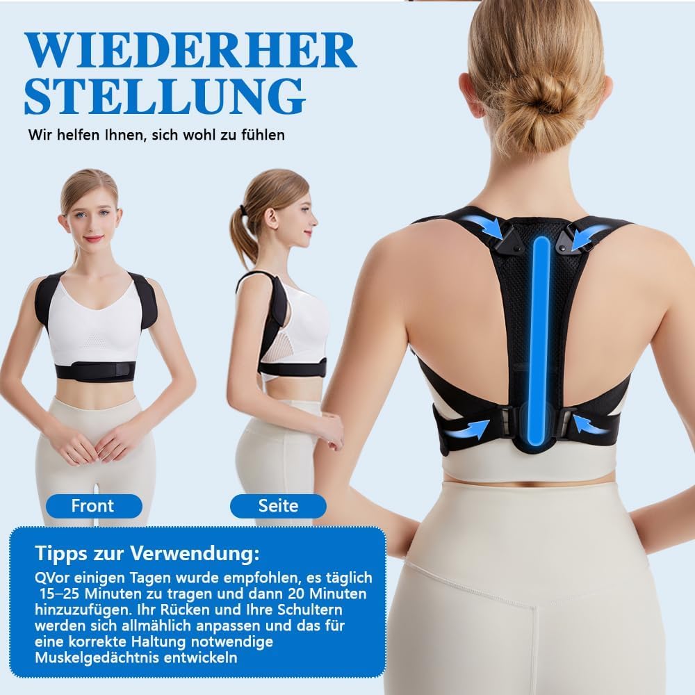 Rückenglätter, verstellbarer Rückenstützgürtel zur Haltungskorrektur Rücken Damen Herren, bequeme Rückenstütze, zur Schmerzlinderung im oberen und unteren Bereich (Schwarz0923) – Bild 2