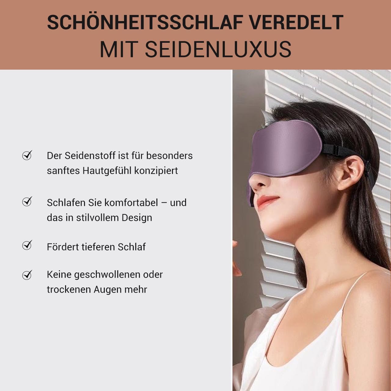 Schlafmaske aus 100 % Bio-Seide zum Schlafen mit Reisetasche, beidseitig aus 19-Momme-Seide, verstellbare Augenmaske, Schlafmaske für Frauen, Grau-Lila – Bild 5
