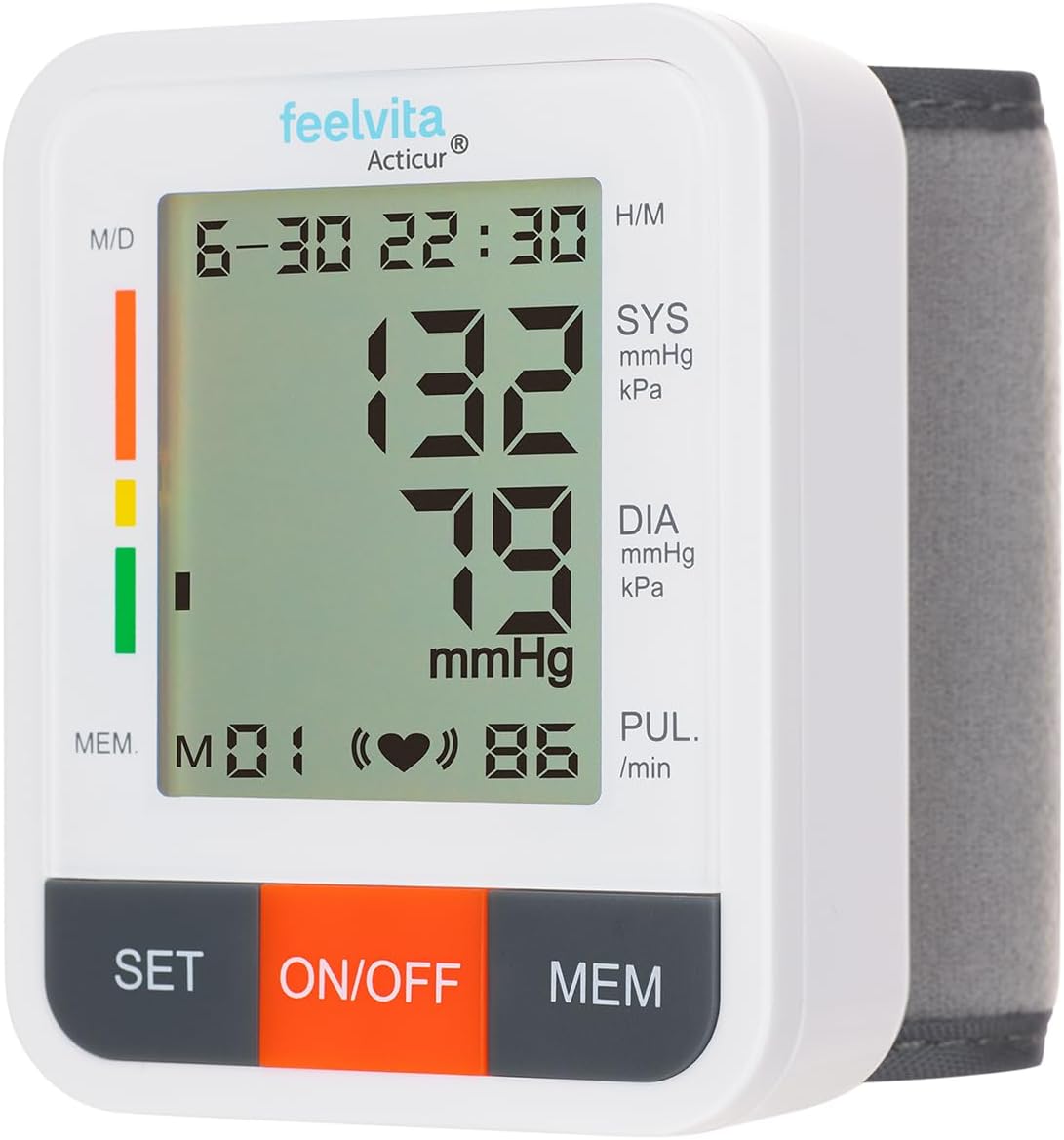 Genius Feelvita Acticur Blutdruckmessgerät Handgelenk, vollautomatisch, großes LCD-Display, Arrhythmie-Erkennung, Risikoanzeige, Ein-Knopf-Bedienung, 90 Speicherplätze, genaue Messung, Pulsmessung – Bild 3