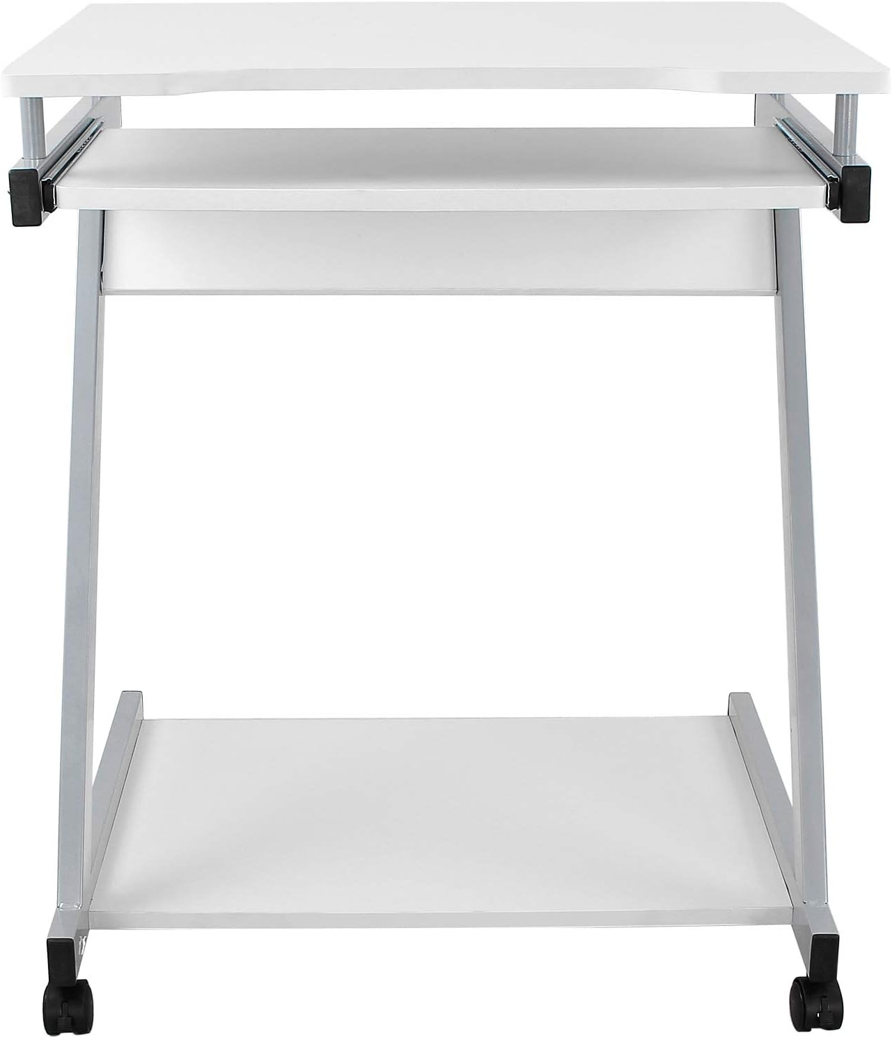 VASAGLE Schreibtisch, Computertisch mit 4 Rollen, 2 davon mit Bremsen, PC-Tisch sanfte Tastaturverlängerung, einfachere Installation, platzsparender PC-Tisch in Z-Form Weiß LCD811W – Bild 8