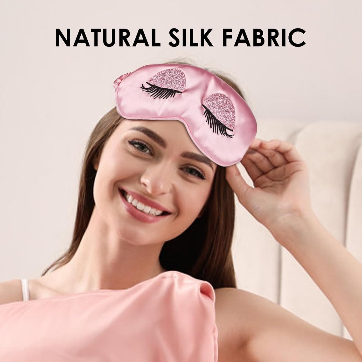 Seiden-Schlafmaske, weiche Satin-Schlafmasken, Augenmaske, verstellbare Seide, atmungsaktive Reise-Augenbinde, hautfreundlich, ultraweiche Verdunkelungs-Schlafmaske für Mädchen, Frauen, Damen, Pink – Bild 4