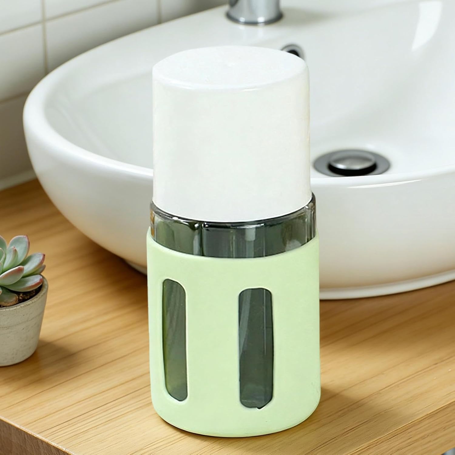 Flaschen für Toilettenartikel, 4-in-1-Vakuum-Spender mit Zerstäuber, nachfüllbare Flaschen für persönliche Hygieneprodukte, für Camping, Outdoor, Reisen, Urlaub, Hotel, Damen, Cham – Bild 3