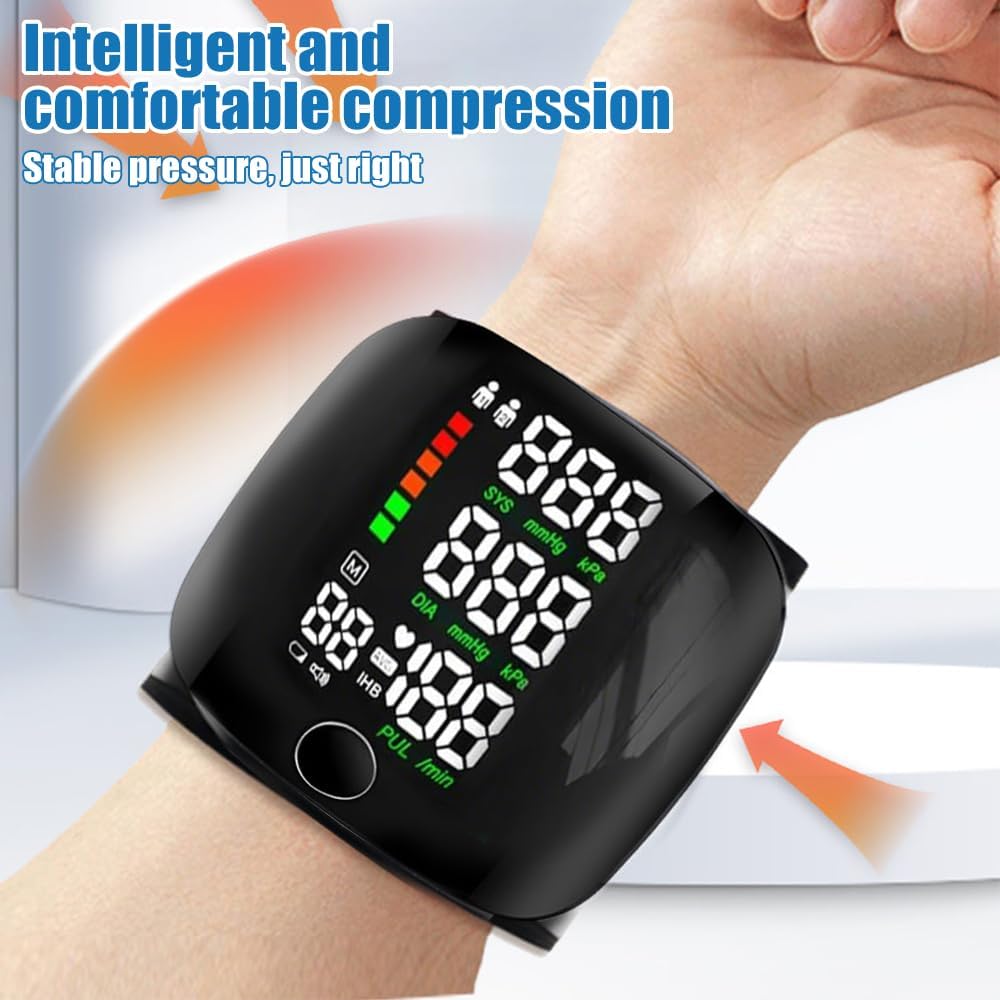 Handgelenk-Blutdruckmessgerät, deutsche Aussprache, Blutdruckmessgerät Handgelenk mit LCD-Bildschirm, automatisches Blutdruckmessgerät, 2 x 99 Speicherplätze, für Handgelenke 13,5–19,5 cm – Bild 2