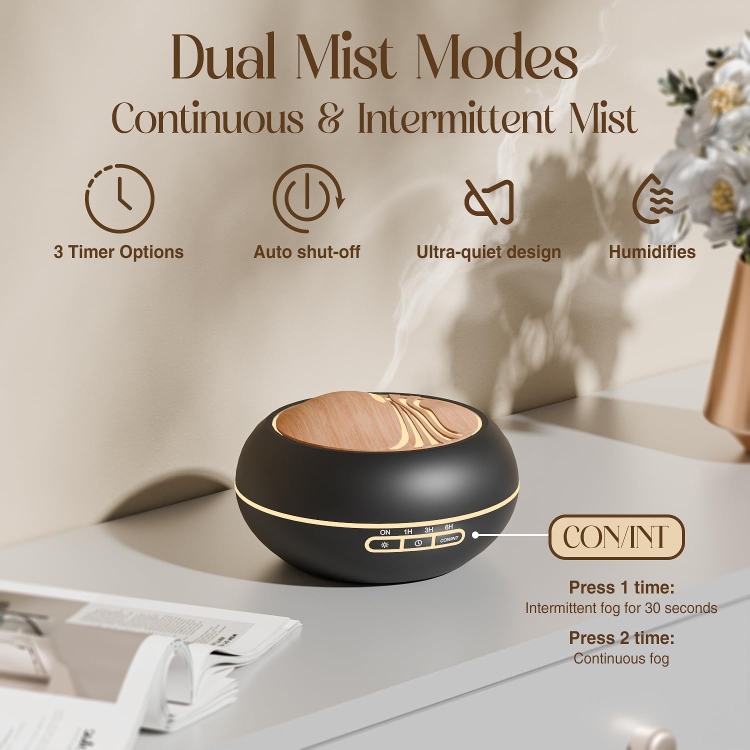 SALKING Aroma-Diffusor für ätherische Öle – 400 ml, Aromatherapie-Raumduft, Ultraschall-Diffusor, schwarze Holzmaserung, Duftöl-Diffusoren, Duftdiffusor, Öllampe, elektrisch, RGB, für Zuhause, Büro, Yoga, Schlafen – Bild 3