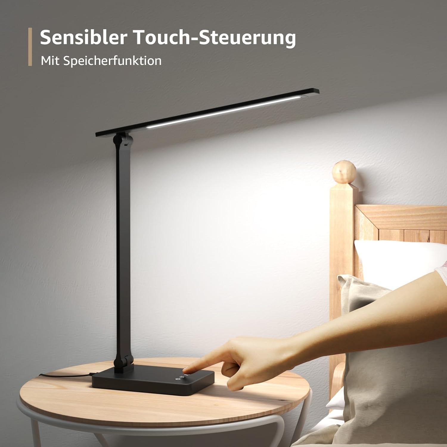 Lepro Schreibtischlampe, LED-Tischlampe, dimmbar, Nachttischlampe, 750 lm, 3 Farben und 5 Helligkeitsstufen, Tageslichtlampe, Tischlampe, Schreibtischlampe für Kinder, Büro, Kunststoff, Schwarz – Bild 4