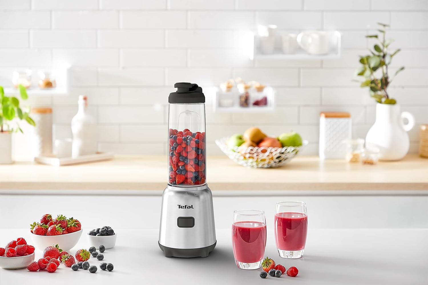 Tefal Mix and Move BL15FD Mini-Standmixer, 300 Watt, 2 Flaschen To-Go aus Premium-Tritan, kompaktes Design, leicht zu reinigen, abnehmbare Klingen, Ein-Knopf-Bedienung, Silber/Grau – Bild 2