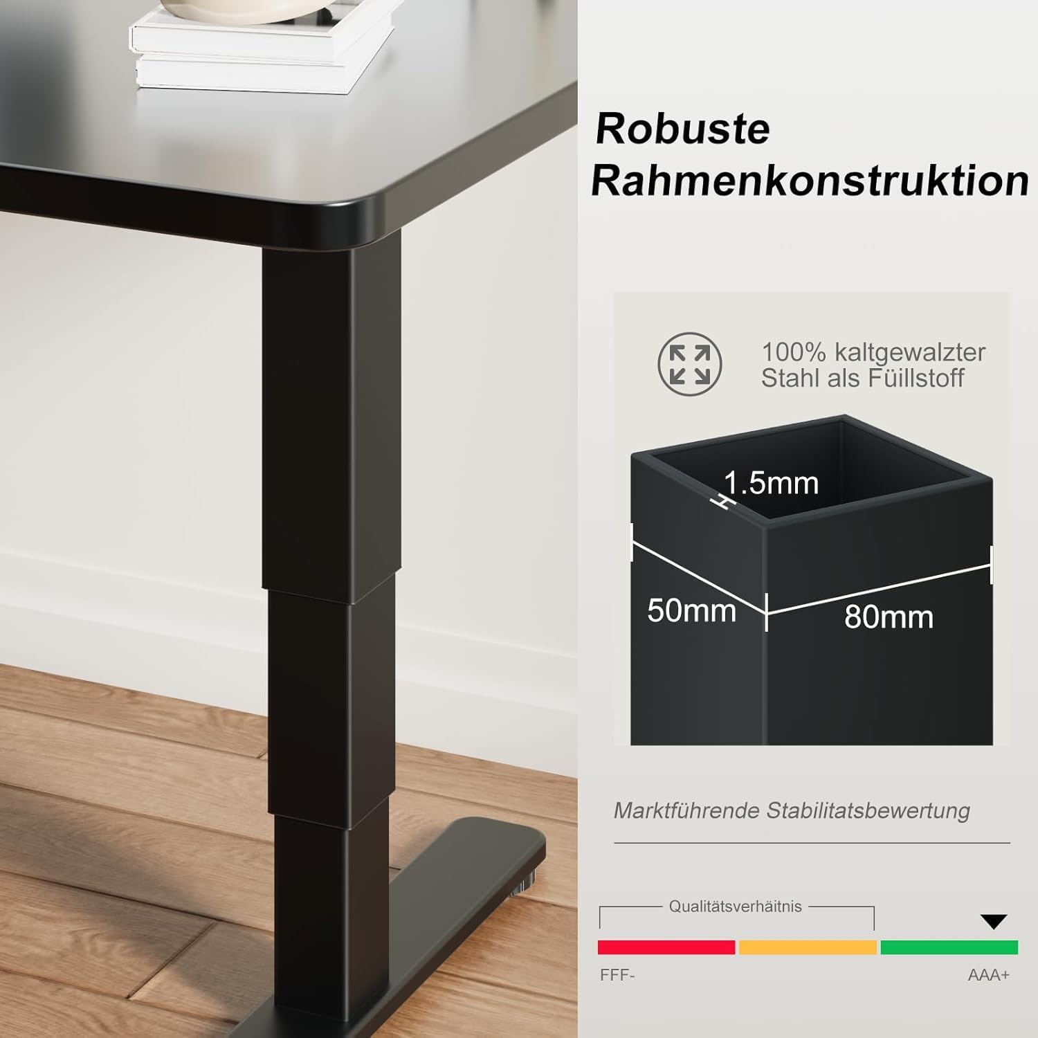 Devoko 3-stufig höhenverstellbares Schreibtischgestell mit 2 leistungsstarken Motoren, Tischgestell höhenverstellbar elektrisch 60-125 cm, Tischbeine höhenverstellbar mit 3 Memory-Steuerungen, Schwarz – Bild 7