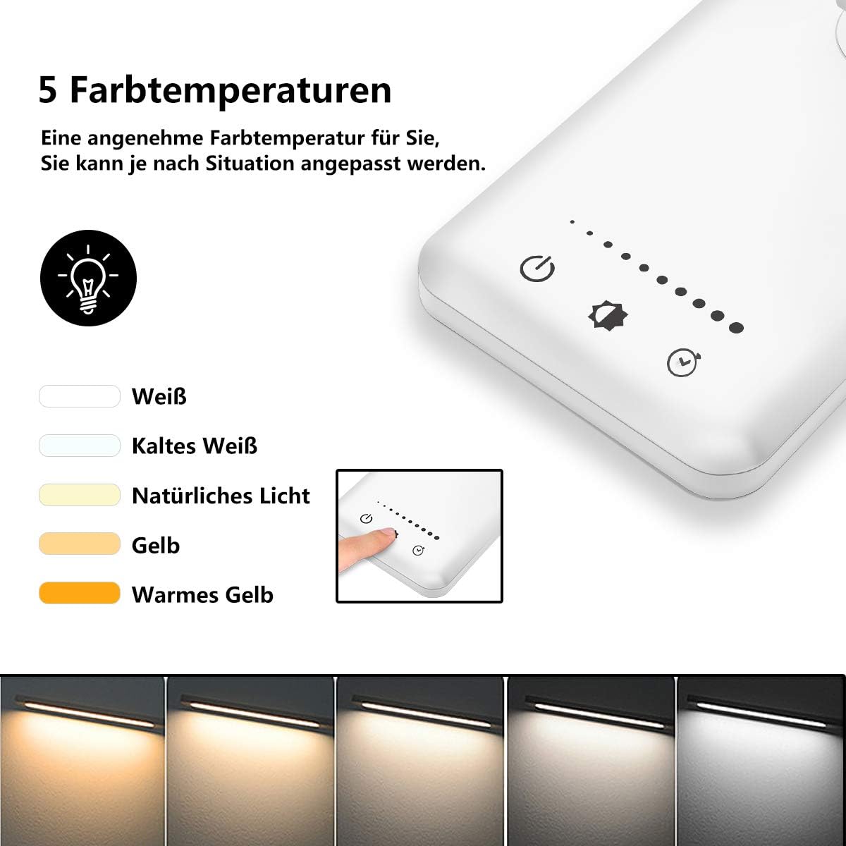SLATOR QM019 LED-Schreibtischlampe, dimmbare Tischlampe, 5 Farben und 10 Helligkeitsstufen, Nachttischlampe, USB-Anschluss zum Aufladen des Smartphones, Leselicht für Leser, Kinder, Aluminium, Silber – Bild 2