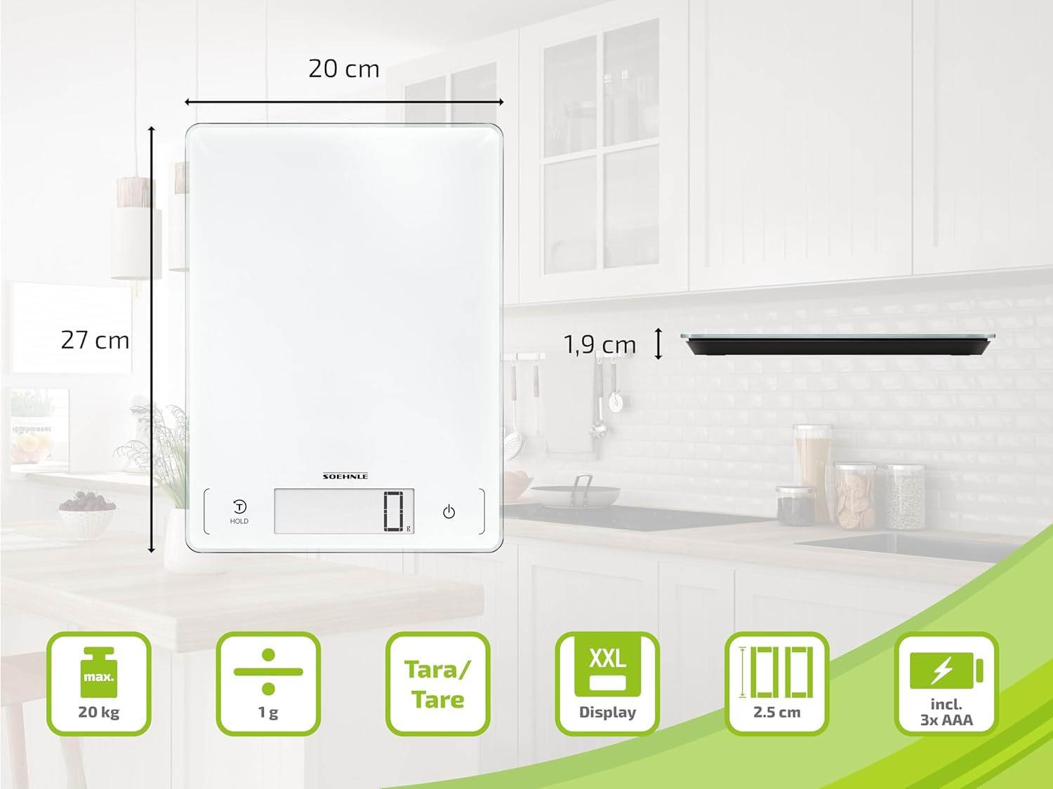 Soehnle Page Professional Digitalwaage für max. 15 kg digitale Küchenwaage mit großer Wiegefläche und Tarafunktion, praktische Haushaltswaage mit Hold-Funktion – Bild 8