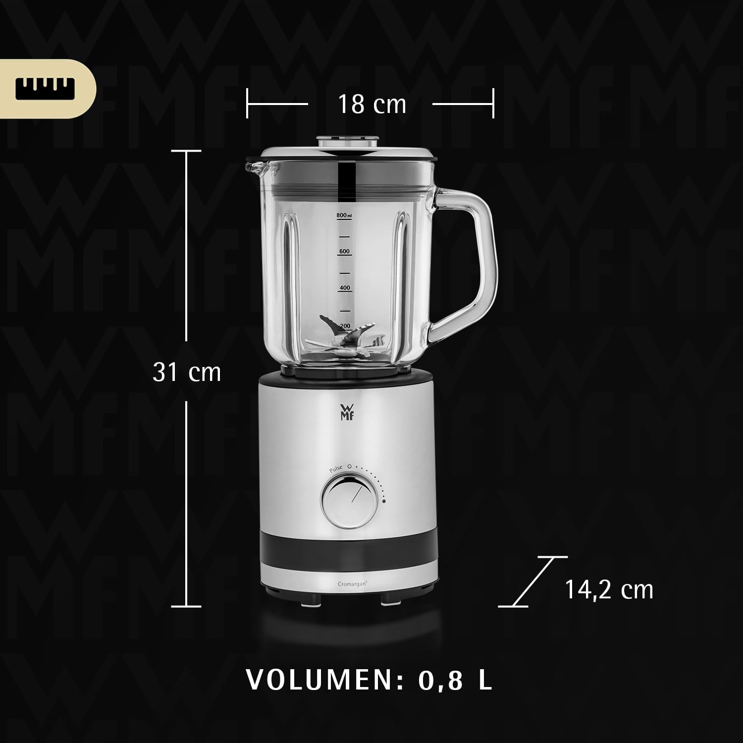 WMF Kitchen Nminis Kompaktmixer, 0,8 l, 400 Watt, Glaskanne, Cromargan Matt/Silber – Bild 2
