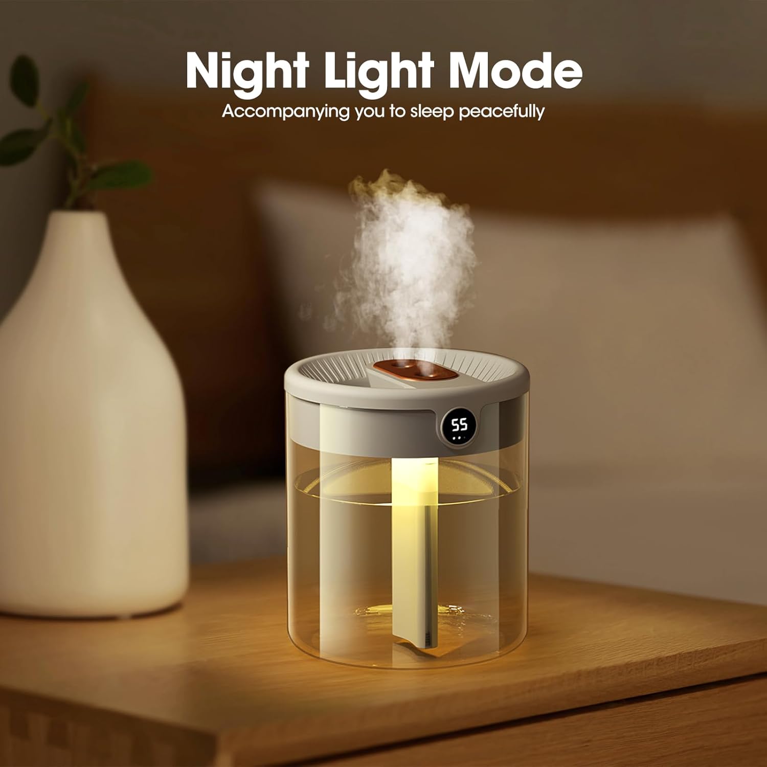 Luftbefeuchter 2000 ml, USB Mini Luftbefeuchter mit 3 Nebelmodi & LED Feuchtigkeitsanzeige, Leiser Luftbefeuchter mit Nachtlicht für Schlafzimmer, Büro, Babyzimmer & Pflanzen – Bild 8