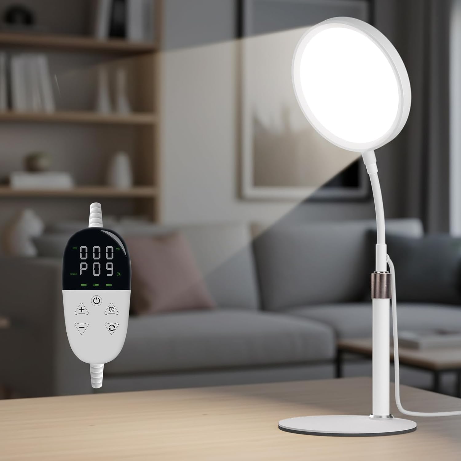 Tageslichtlampe, 10000 Lux, 3 Farbtemperaturen, 9 Helligkeitsstufen und Timer, ideal zum Lesen/Büro/Schlafzimmer (weiß)