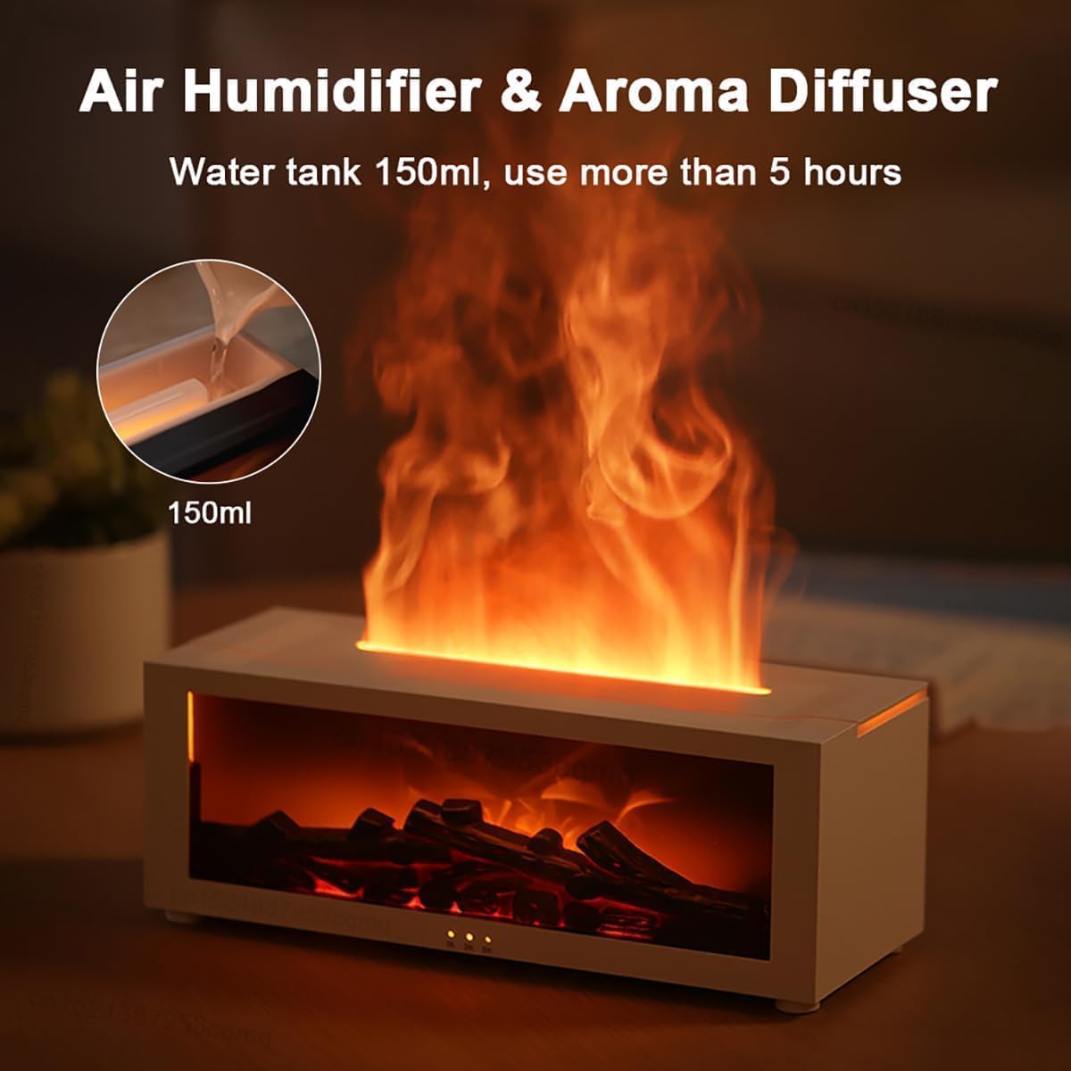 Luftbefeuchter Kamin, Flammen-Aroma-Diffusor, 150 ml Diffusor für ätherische Öle mit Fernbedienung und 7-Farben-LED-Beleuchtung, automatische Abschaltung, Timer für Zuhause, Büro, Schlafzimmer, Geschenk – Bild 8