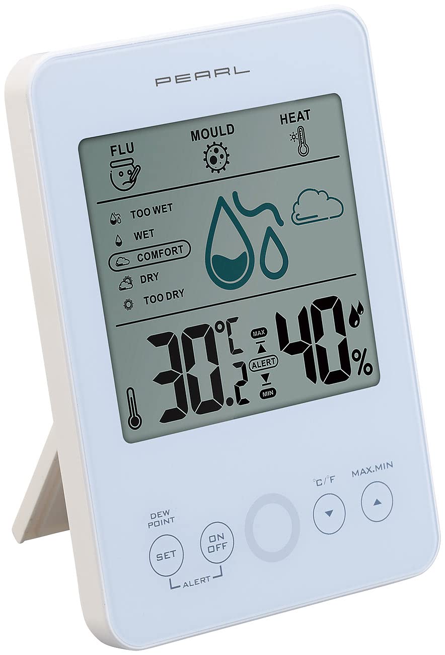 PEARL Digitales Hydrometer: Digitales Hygro-/Thermometer mit Schimmelalarm und Komfortanzeige, weiß (Hygrometer mit Schimmelalarm, Luftfeuchtigkeitsmesser, Auto) – Bild 2