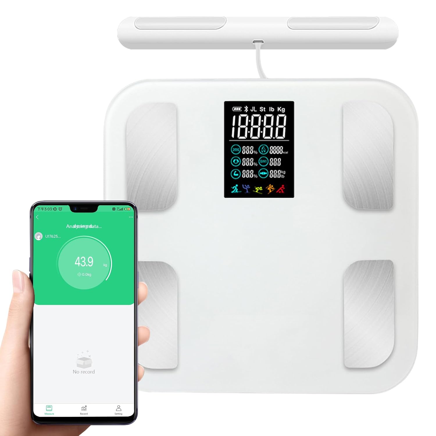Körperfettwaage, intelligente Personenwaage mit 8 Elektroden und Handsensoren, digitale Waage für Körperfett, BMI und Muskelmasse, 25 Körperdaten-Analysegerät bis 180 kg