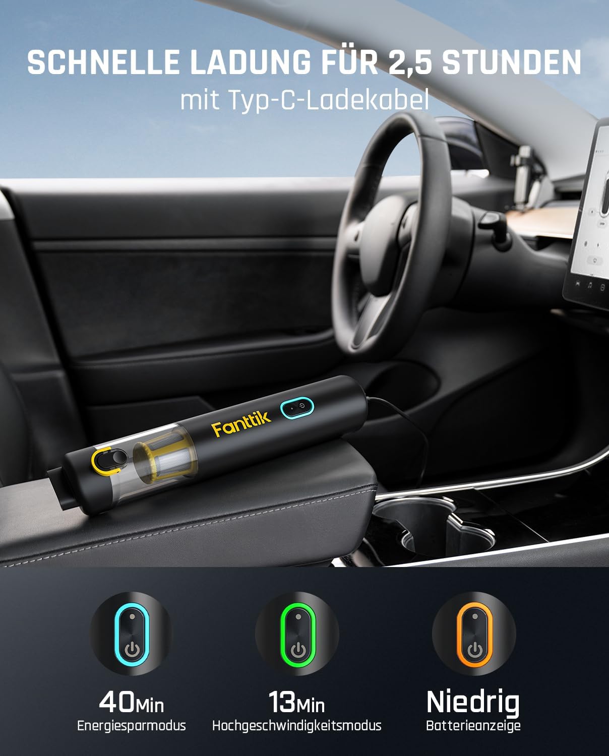 Fanttik Slim V8 APEX Akku-Autostaubsauger, 4-in-1 tragbarer Mini RobustClean Handstaubsauger mit 19000Pa/45AW Saugleistung, 2 Saugmodi, Autostaubsauger für Auto, Bürotisch, Tastaturen (Schwarz) – Bild 4