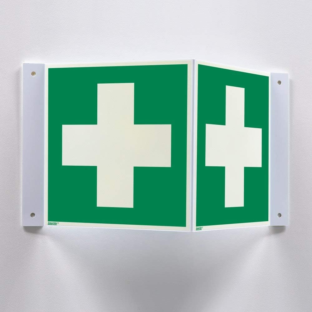 Erste-Hilfe-Nasenschild/Winkelschild, Hart-PVC, fotolumineszierend, 200 x 200 mm gemäß ASR A1.3 / ISO 7010 E003, Rettungsschild, 20 x 20 cm – Bild 5