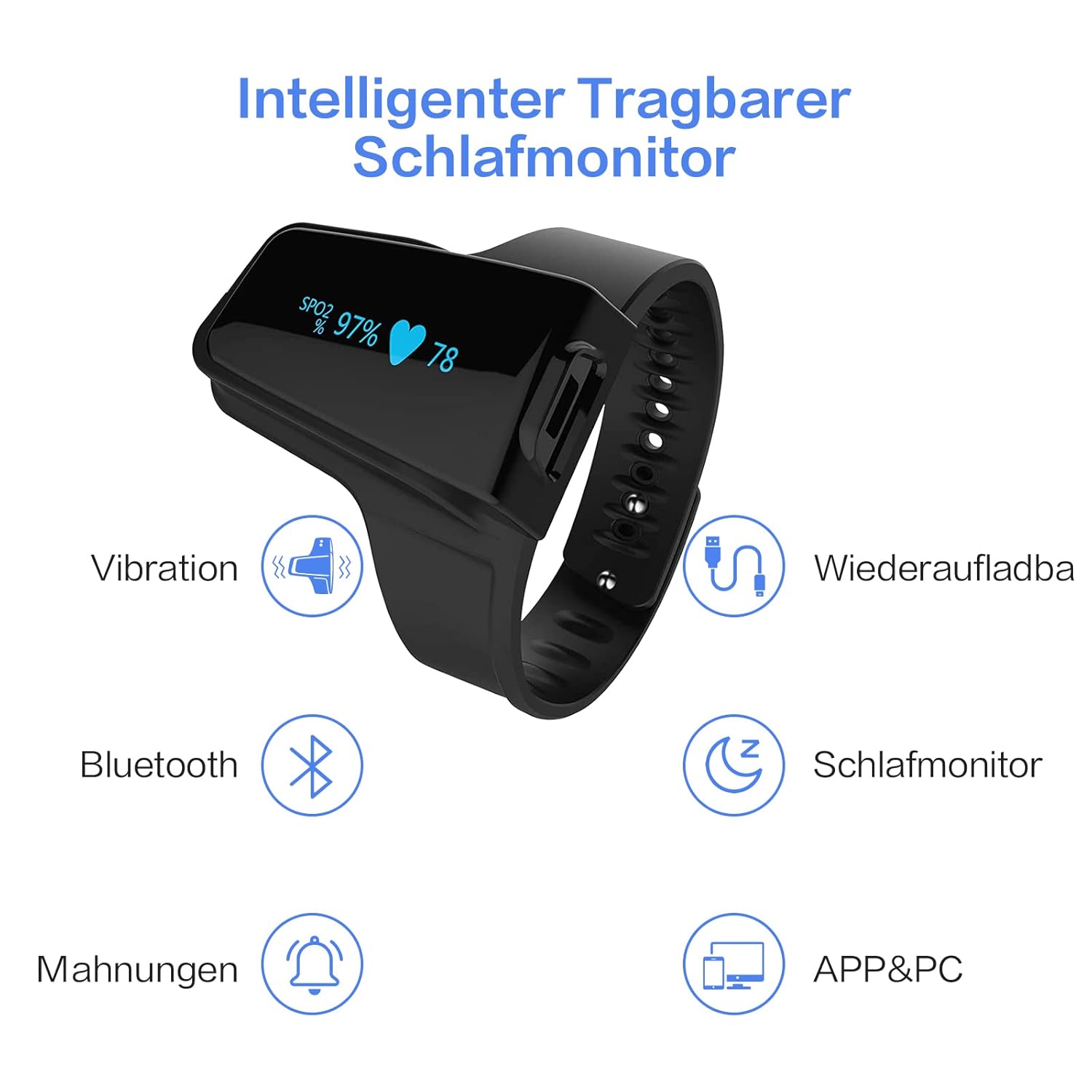 ViATOM Handgelenk-Bluetooth-Pulsoximeter, 72 Stunden Akkulaufzeit, Blutsauerstoffmessgerät, kontinuierliche Überwachung, Sauerstoffsättigungsmessgerät, tragbarer Schlafmonitor, professionelle App – Bild 3