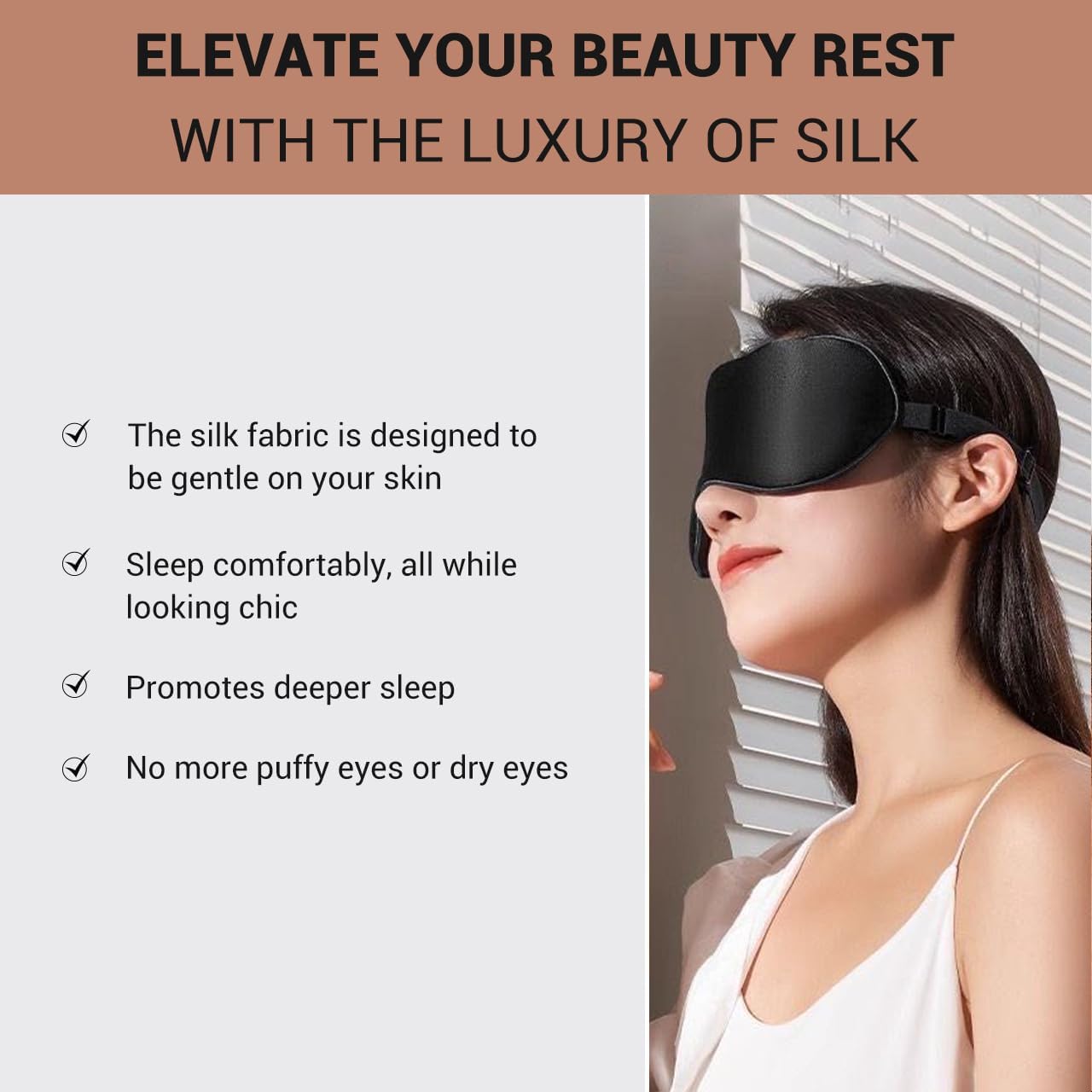 Schlafmaske aus 100 % Bio-Seide zum Schlafen mit Reisetasche, beidseitig aus 19 Momme Seide, verstellbare Augenmaske, Schlafmaske für Damen und Herren, Schwarz – Bild 6