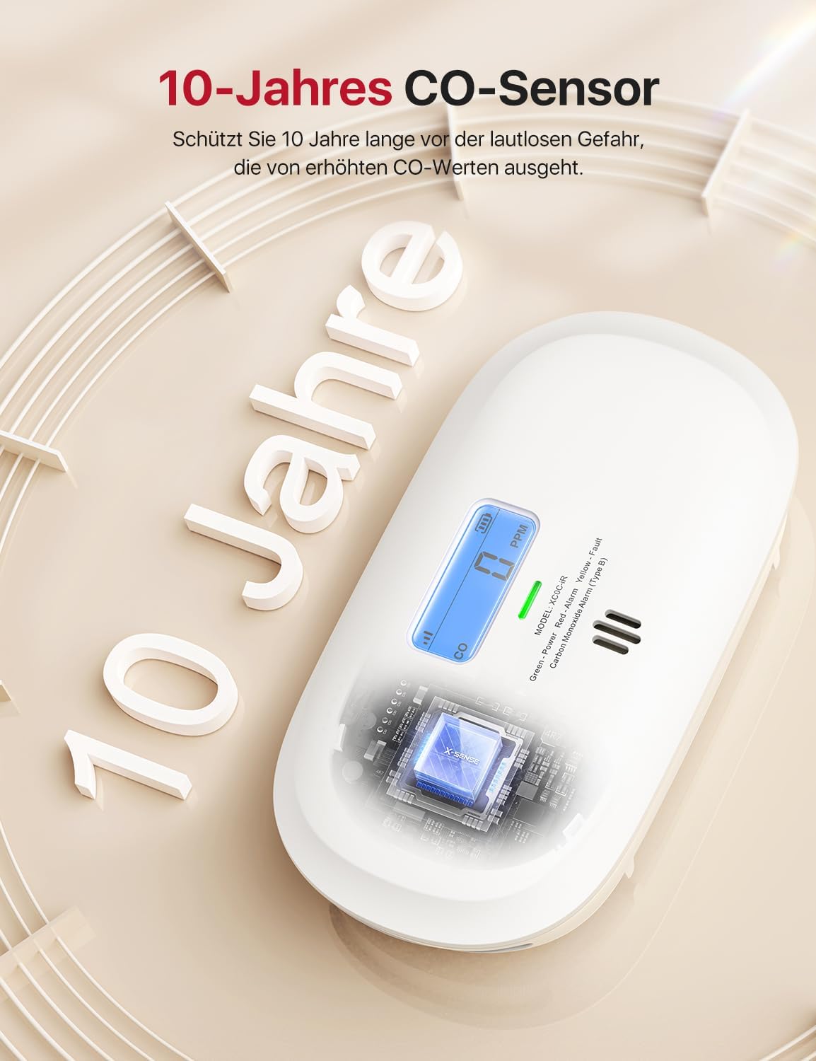X-Sense Smarter Kohlenmonoxidmelder XC0C-iR, TÜV Rheinland zertifiziert, Stummschaltung per App, CO-Melder mit LCD-Digitalanzeige, Kohlenmonoxidmelder mit austauschbarer Batterie, 1 Stück – Bild 8