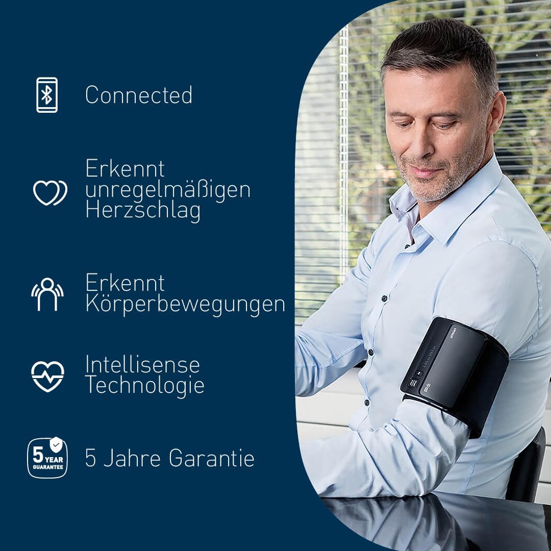 Omron Evolv All-in-One, digitales Oberarm-Blutdruckmessgerät HEM-7600T-E, kabellos, schwarz – Bild 7