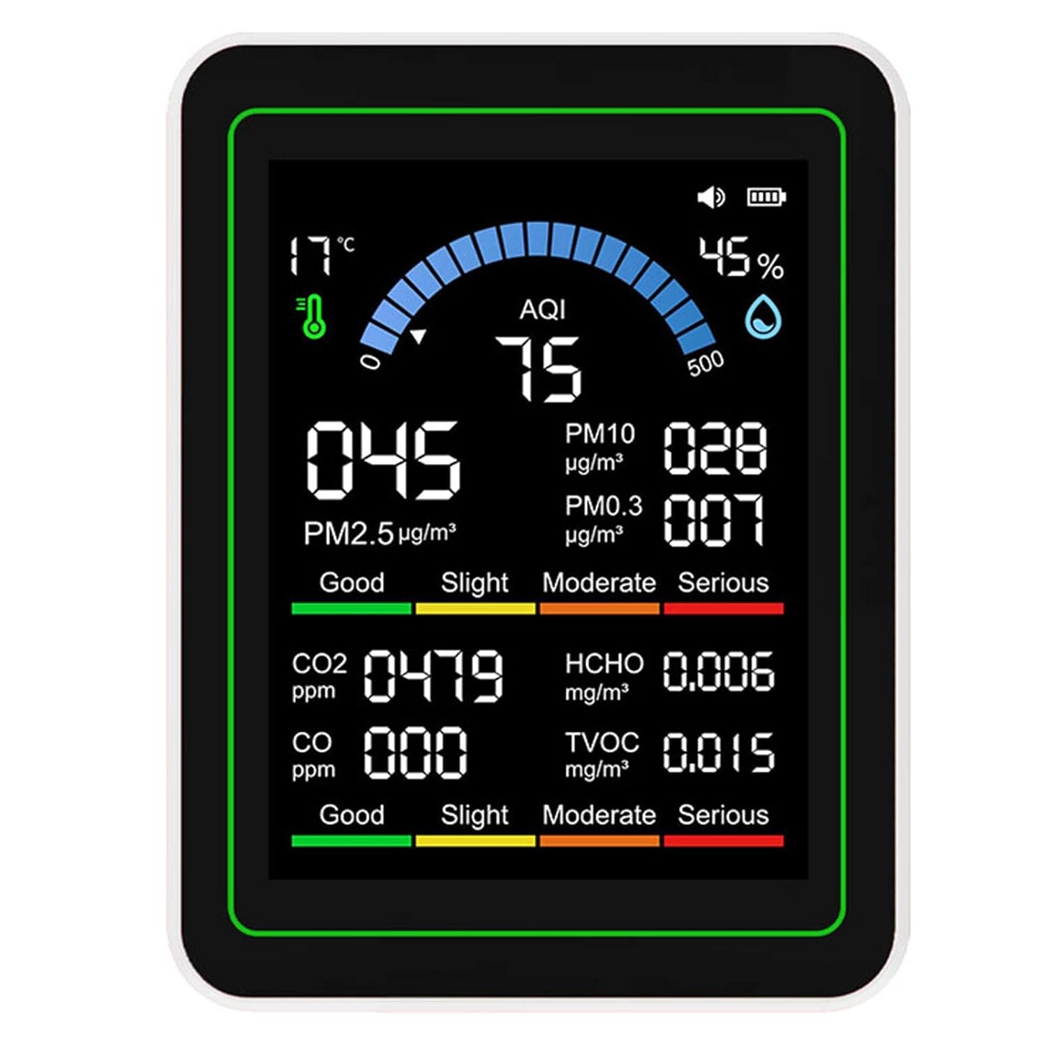 Topiky 10-in-1-Luftqualitätsdetektor, Luftqualitätsmonitor für Innenräume, CO2-TVOC-HCHO-PM2,5-PM10-PM0,3-Erkennung, Tragbares Luftqualitätsmessgerät, Luftverschmutzungsmessgerät für Zuhause, Räume,