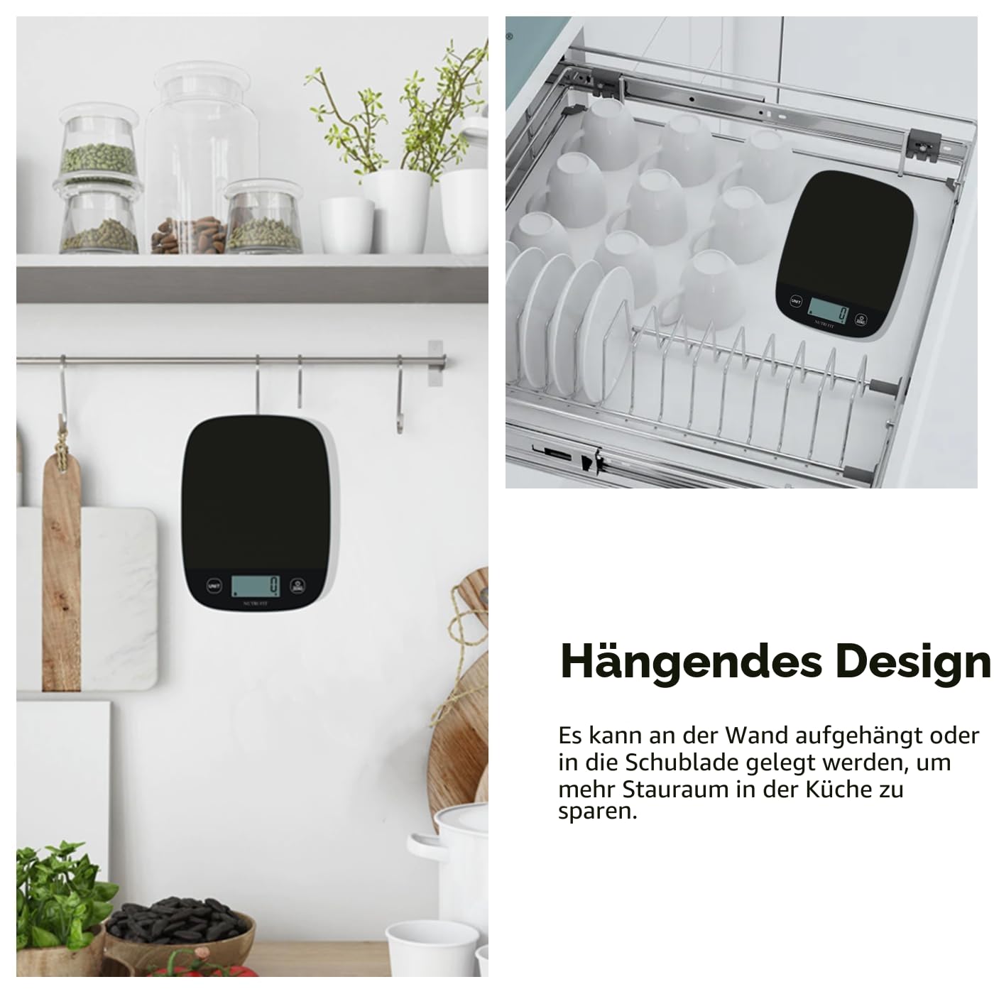 NUTRI FIT Digitale Küchenwaage, ultradünn, elektronische Multifunktions-Küchenwaage, großes Display, Kunststoffplattform, 5 kg, Schwarz – Bild 6