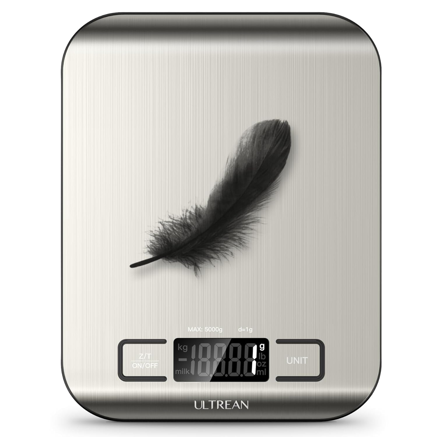 Digitale Küchenwaage von Ultrean, LCD-Display mit Tara-Funktion, präzise Backwaage in Gramm und Unzen, Edelstahl 304, Wiegekapazität bis zu 5 kg (11 lb), ideal zum Backen und Kochen