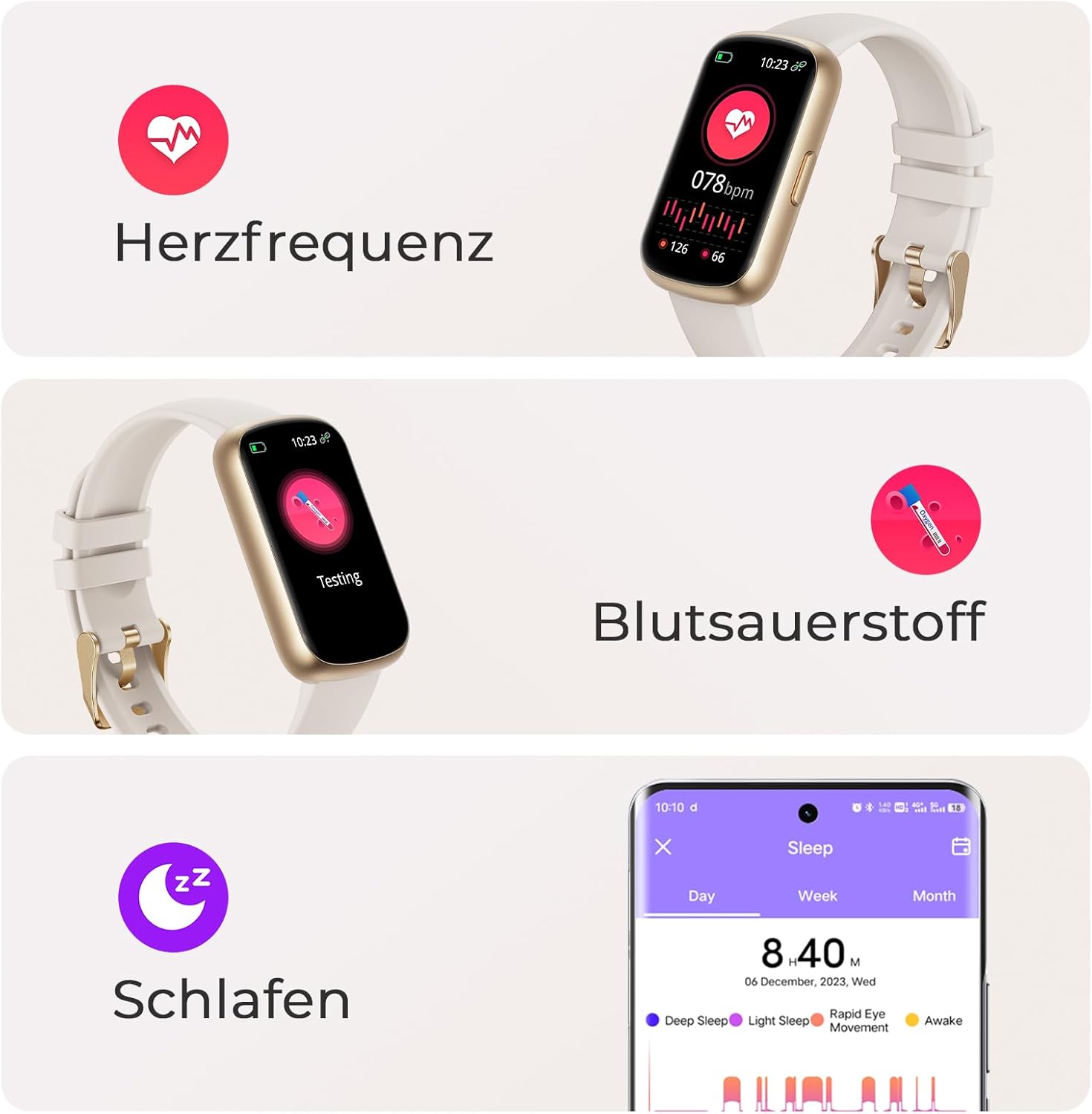 Smartwatch Damen 1,47 Zoll Fitnessuhr klein mit Herzfrequenzmesser, SpO2/Schlafmonitor, 24 Sportmodi, Fitnesstracker, Schrittzähler, wasserdicht 3ATM, Nachricht WhatsApp für Android/iOS (Polarstern Roségold) – Bild 2