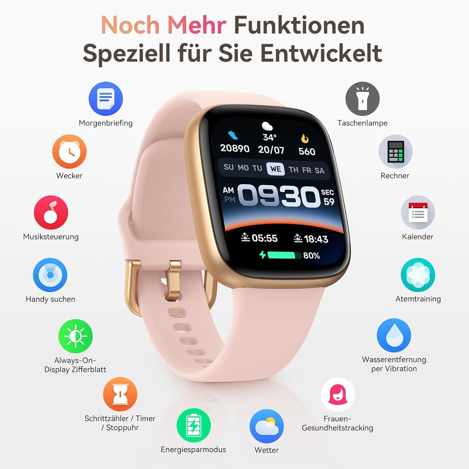 Smartwatch Damen Herren, 1,85 Zoll AMOLED-Touchscreen, Fitness-Tracker mit Bluetooth-Anrufen und KI, Herzfrequenz, SpO2, Schlaf- und Damenzyklus-Tracking, über 100 Sportmodi, 3ATM wasserdicht für iOS und Android – Bild 7