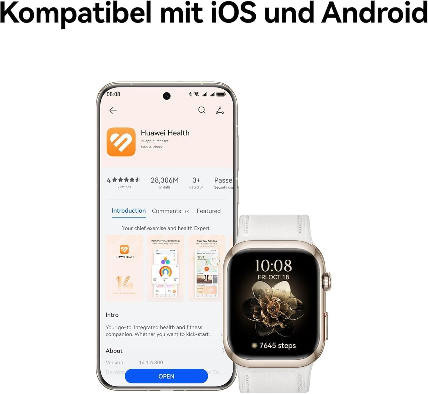 HUAWEI Watch D2 Smartwatch, 1,82 Zoll AMOLED-Display, ambulantes Blutdruckmessgerät, schlankes Design, EKG, Smart Lifestyle-Funktionen, Gesundheits-Community, kompatibel mit iOS & Android, Schwarz – Bild 9