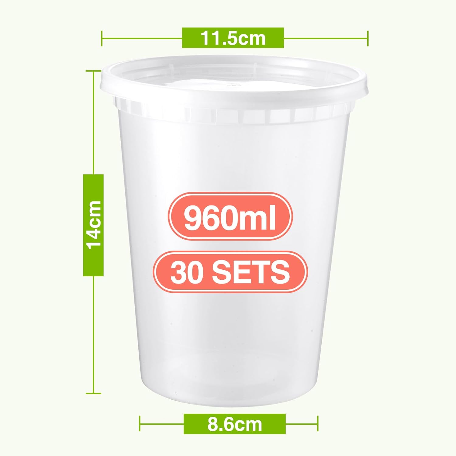 Eupako Vorratsgläser mit Deckel, luftdicht, Feinkostbehälter, 30 Stück, 32oz/960 ml Meal-Prep-Behälter, BPA-frei, luftdicht und mikrowellengeeignet, für Suppe, Overnight Oats und To-Go – Bild 2