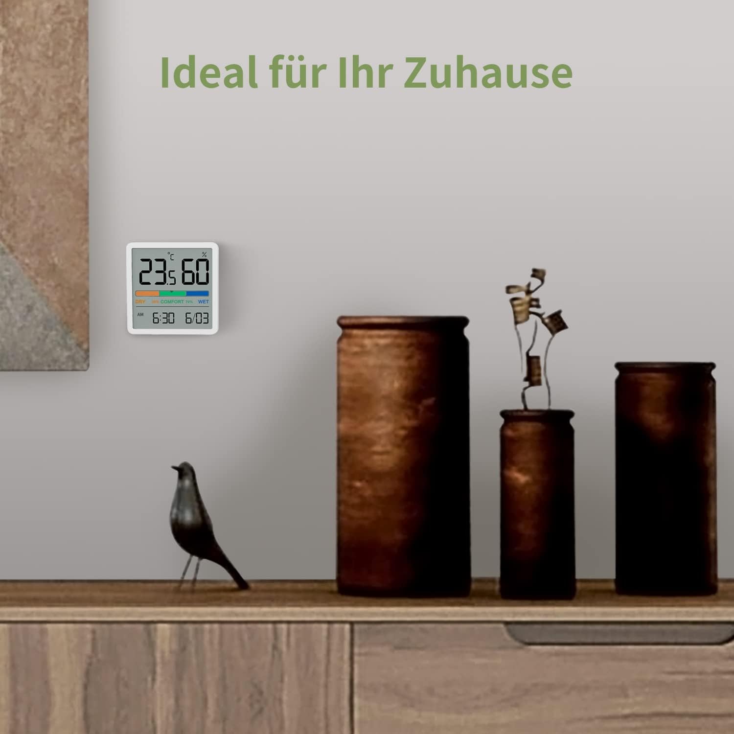 Noklead Digitales Thermo-Hygrometer, tragbares Innenthermometer-Hygrometer mit hoher Genauigkeit, Temperatur- und Luftfeuchtigkeitsmessgerät für Raumklimakontrolle, Raumluftüberwachung, Klimamonitor, Weiß – Bild 8