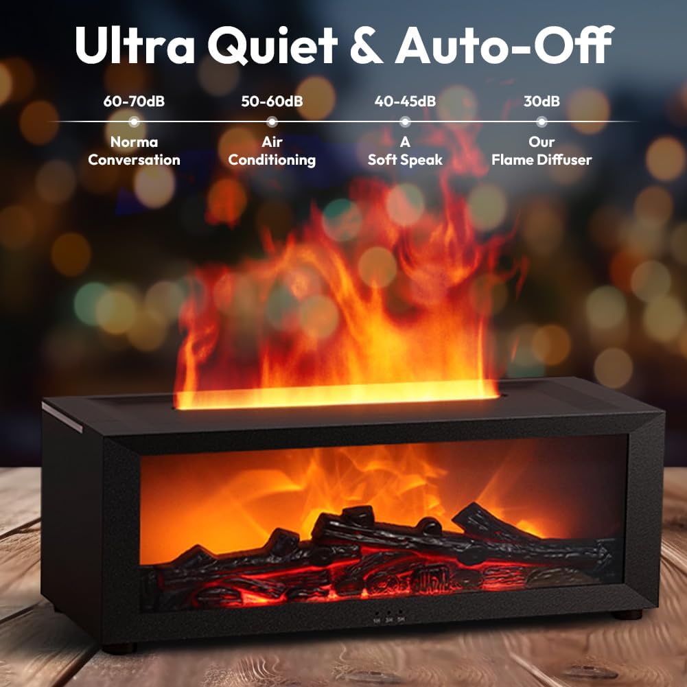 Flammen-Aroma-Diffusor, Diffusor für ätherische Öle mit 7-Farben-Licht, Luftbefeuchter, Flammenverteiler mit Fernbedienung, Duftöl-Diffusor mit Timer, wasserlose automatische Abschaltung für Zuhause, Büro, Yoga – Bild 4